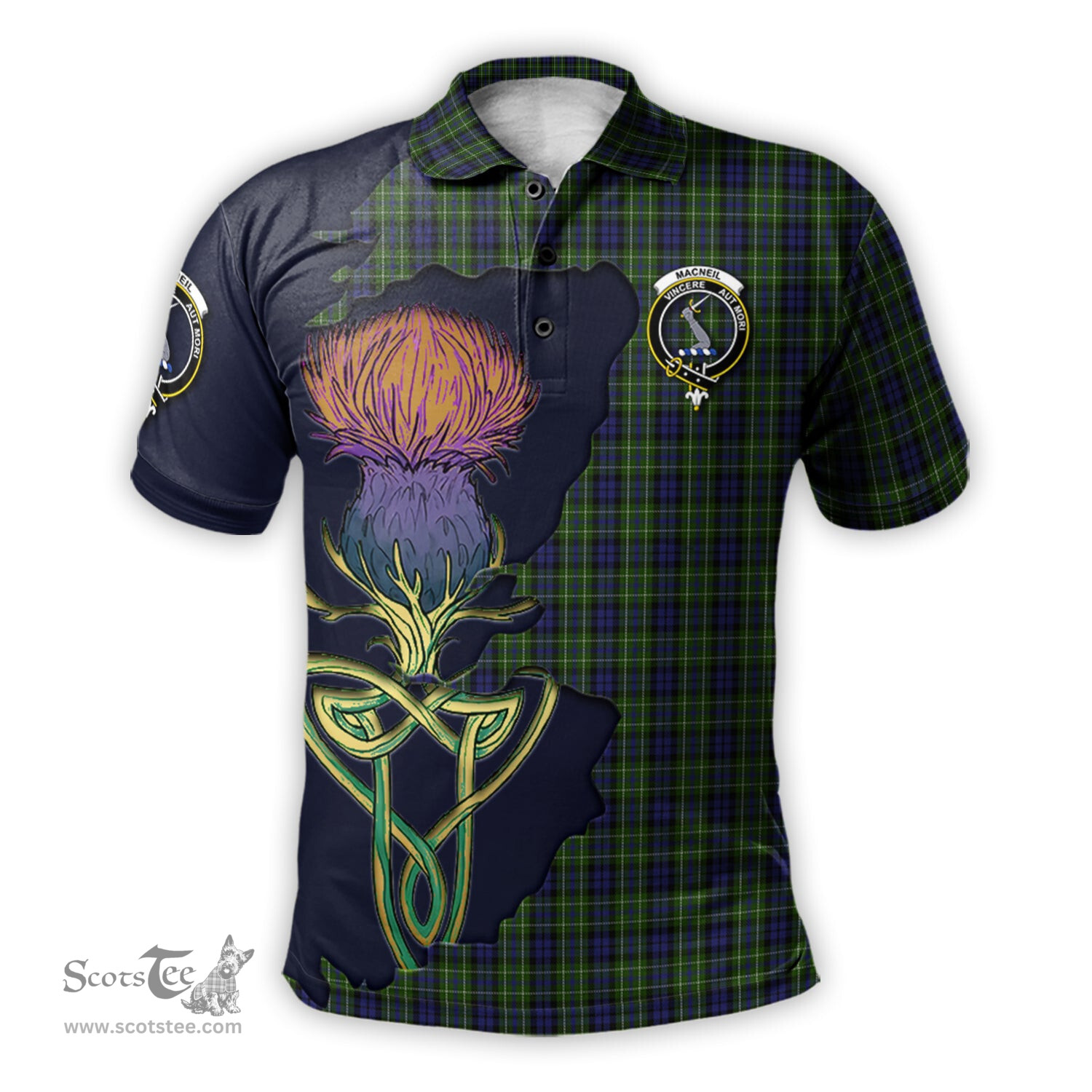 Scottish MacNeil of Colonsay Clan Tartan with Thistle and Scotland Map Tartan Plaid Polo Shirt Scottish Plaid Tartan Plaid - ScotsTee - scotstee.com