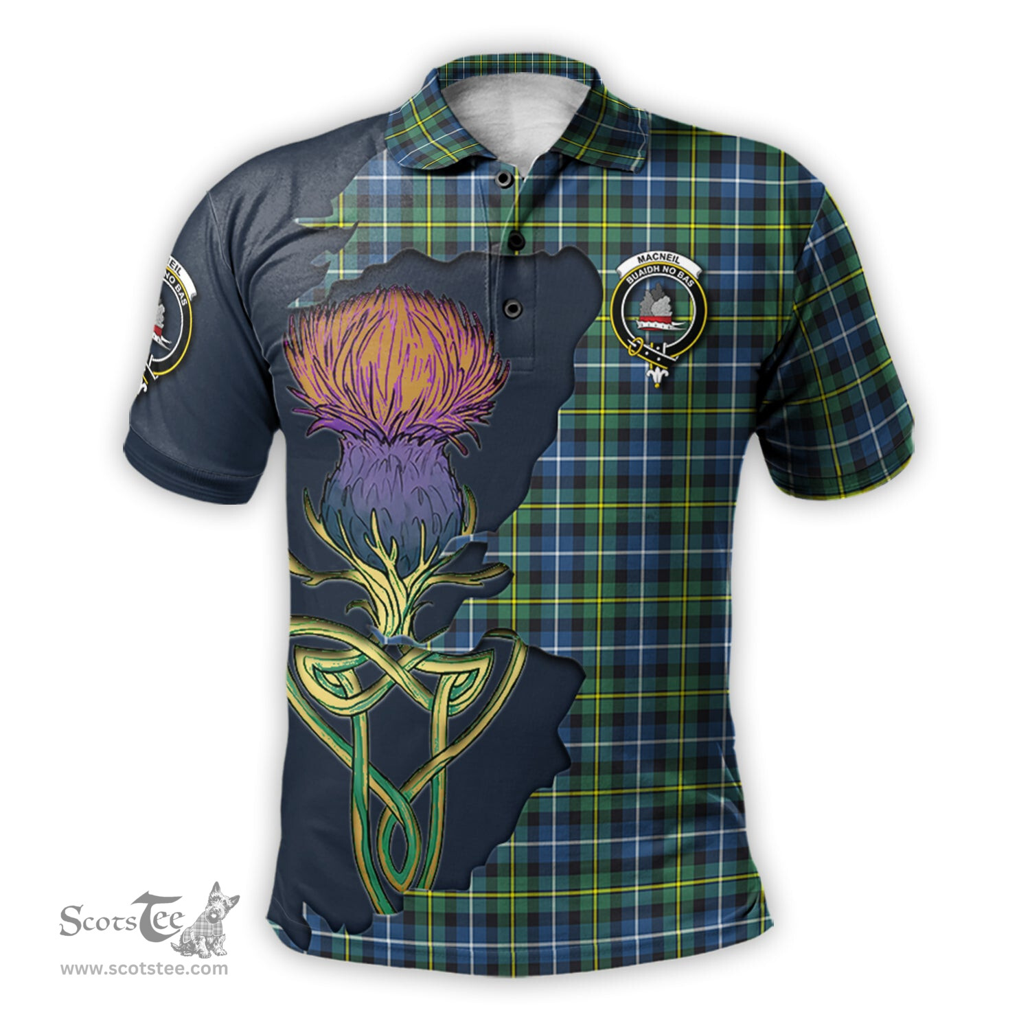 Scottish MacNeil of Barra Ancient Clan Tartan with Thistle and Scotland Map Tartan Plaid Polo Shirt Scottish Plaid Tartan Plaid - ScotsTee - scotstee.com