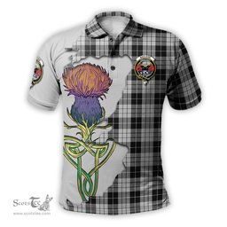 Scottish MacLeod Black and White Clan Tartan with Thistle and Scotland Map Tartan Plaid Polo Shirt Scottish Plaid Tartan Plaid - ScotsTee - scotstee.com