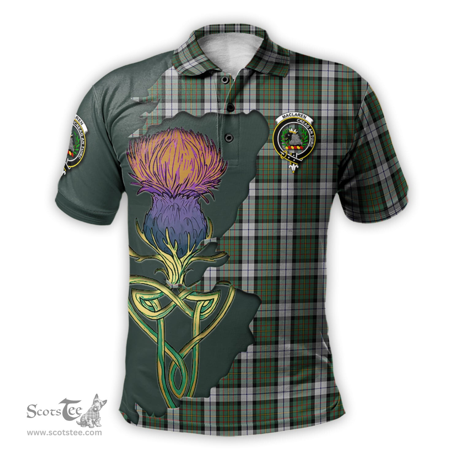 Scottish MacLaren Dress Clan Tartan with Thistle and Scotland Map Tartan Plaid Polo Shirt Scottish Plaid Tartan Plaid - ScotsTee - scotstee.com