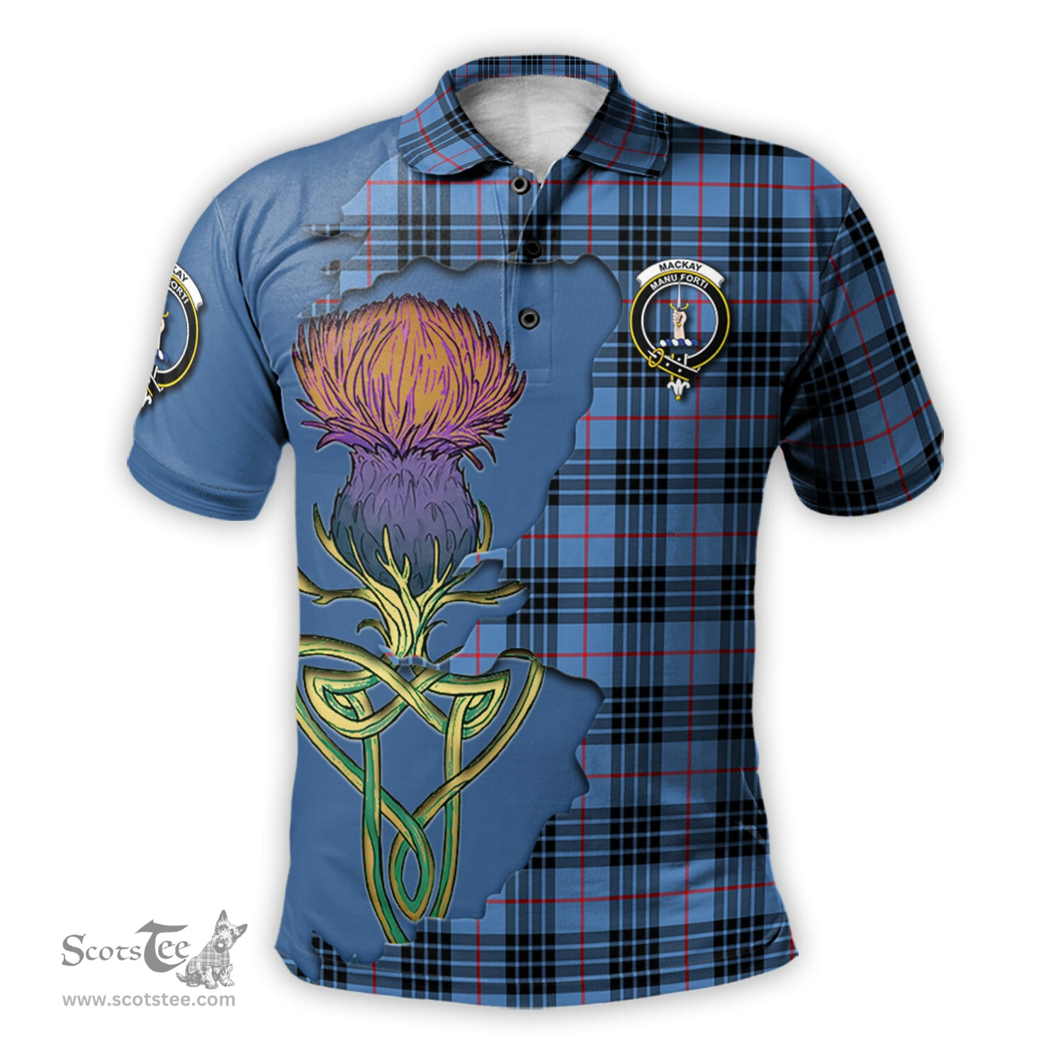 Scottish MacKay Blue Clan Tartan with Thistle and Scotland Map Tartan Plaid Polo Shirt Scottish Plaid Tartan Plaid - ScotsTee - scotstee.com
