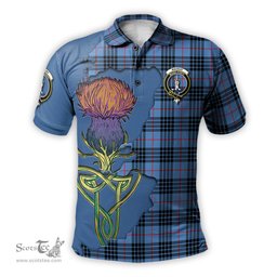 Scottish MacKay Blue Clan Tartan with Thistle and Scotland Map Tartan Plaid Polo Shirt Scottish Plaid Tartan Plaid - ScotsTee - scotstee.com