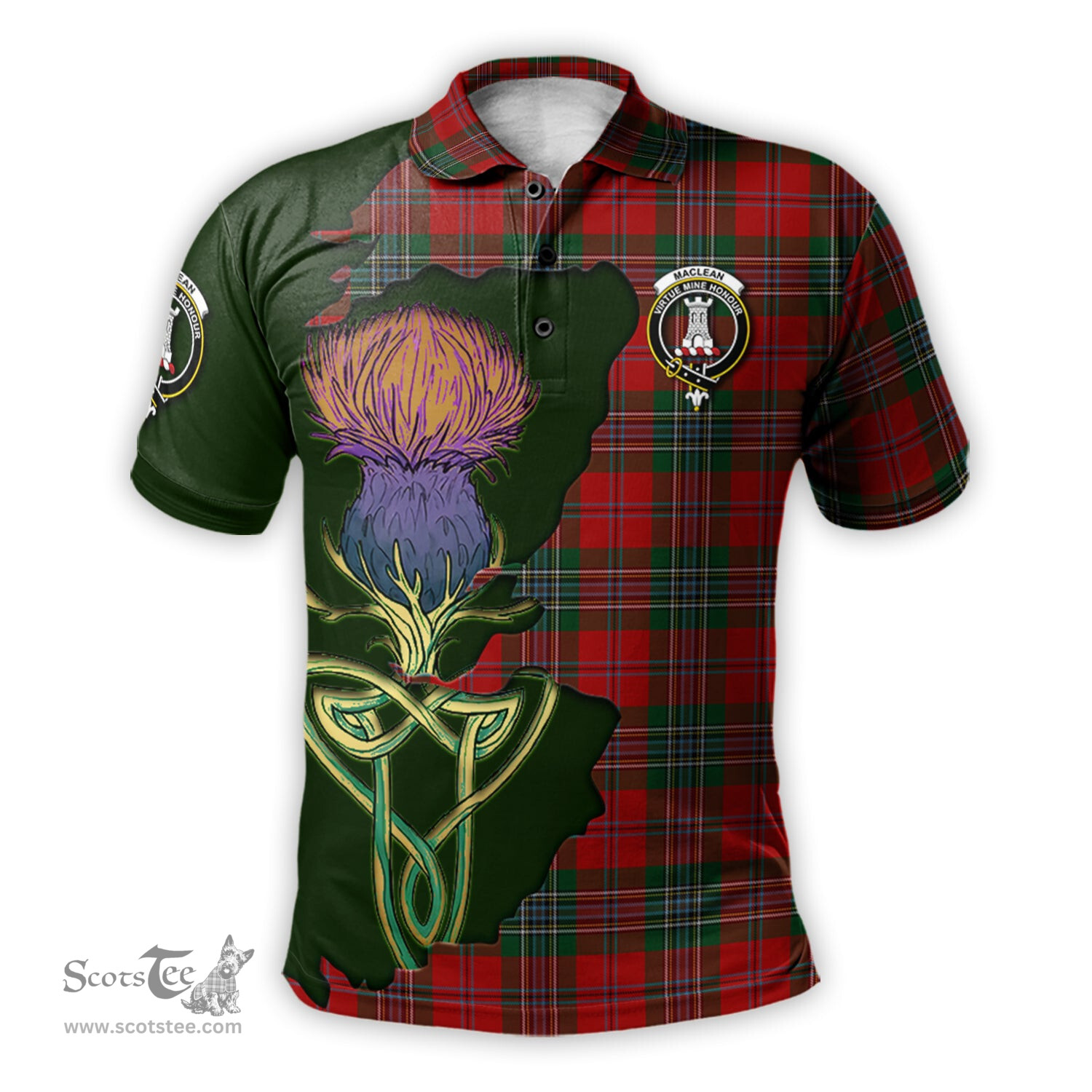 Scottish MacLean Clan Tartan with Thistle and Scotland Map Tartan Plaid Polo Shirt Scottish Plaid Tartan Plaid - ScotsTee - scotstee.com