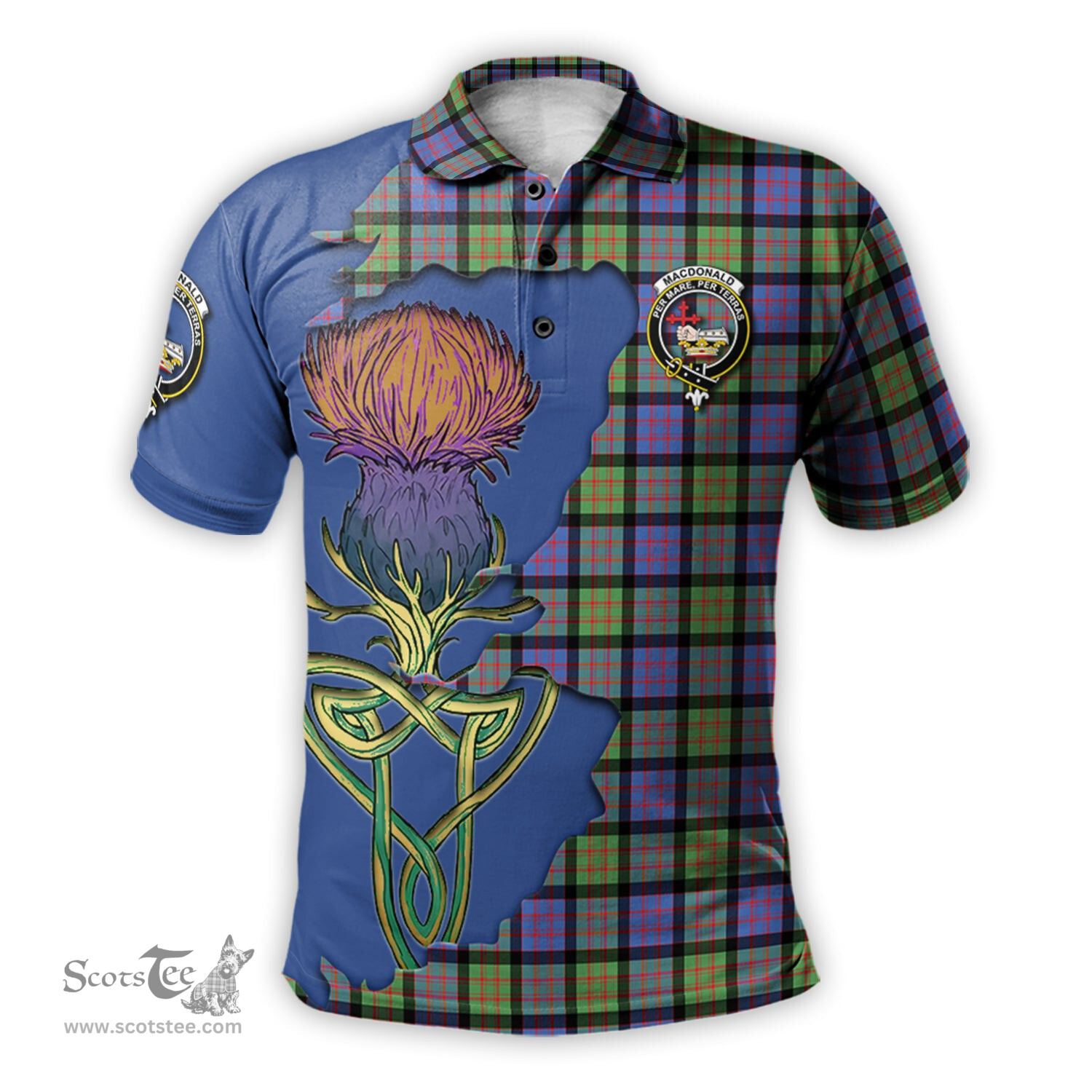 Scottish MacDonald Ancient Clan Tartan with Thistle and Scotland Map Tartan Plaid Polo Shirt Scottish Plaid Tartan Plaid - ScotsTee - scotstee.com