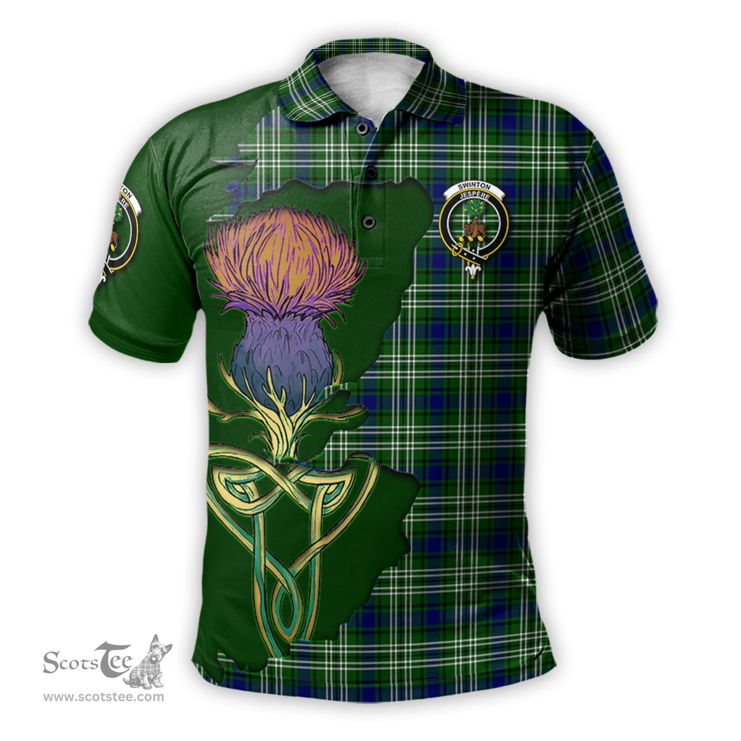 Scottish Swinton Clan Tartan with Thistle and Scotland Map Tartan Plaid Polo Shirt Scottish Plaid Tartan Plaid - ScotsTee - scotstee.com