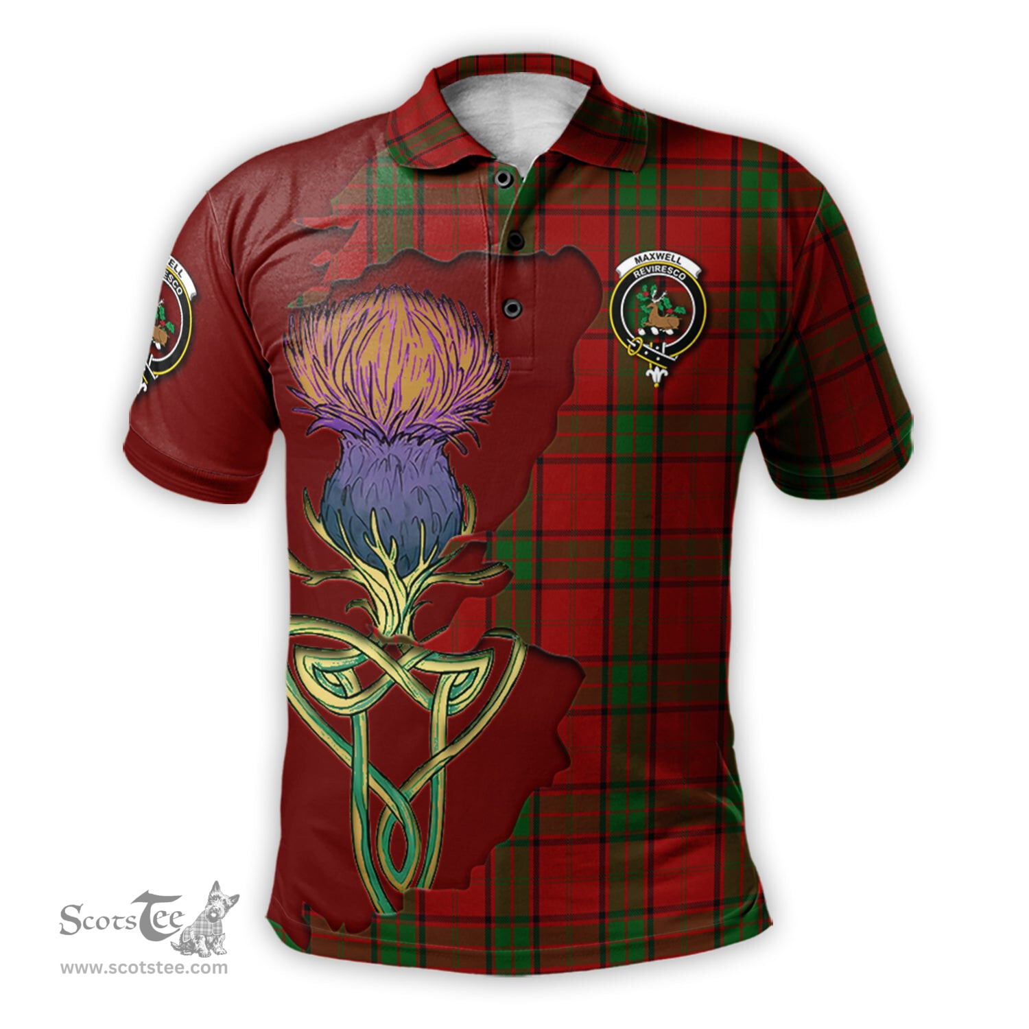Scottish Maxwell Clan Tartan with Thistle and Scotland Map Tartan Plaid Polo Shirt Scottish Plaid Tartan Plaid - ScotsTee - scotstee.com