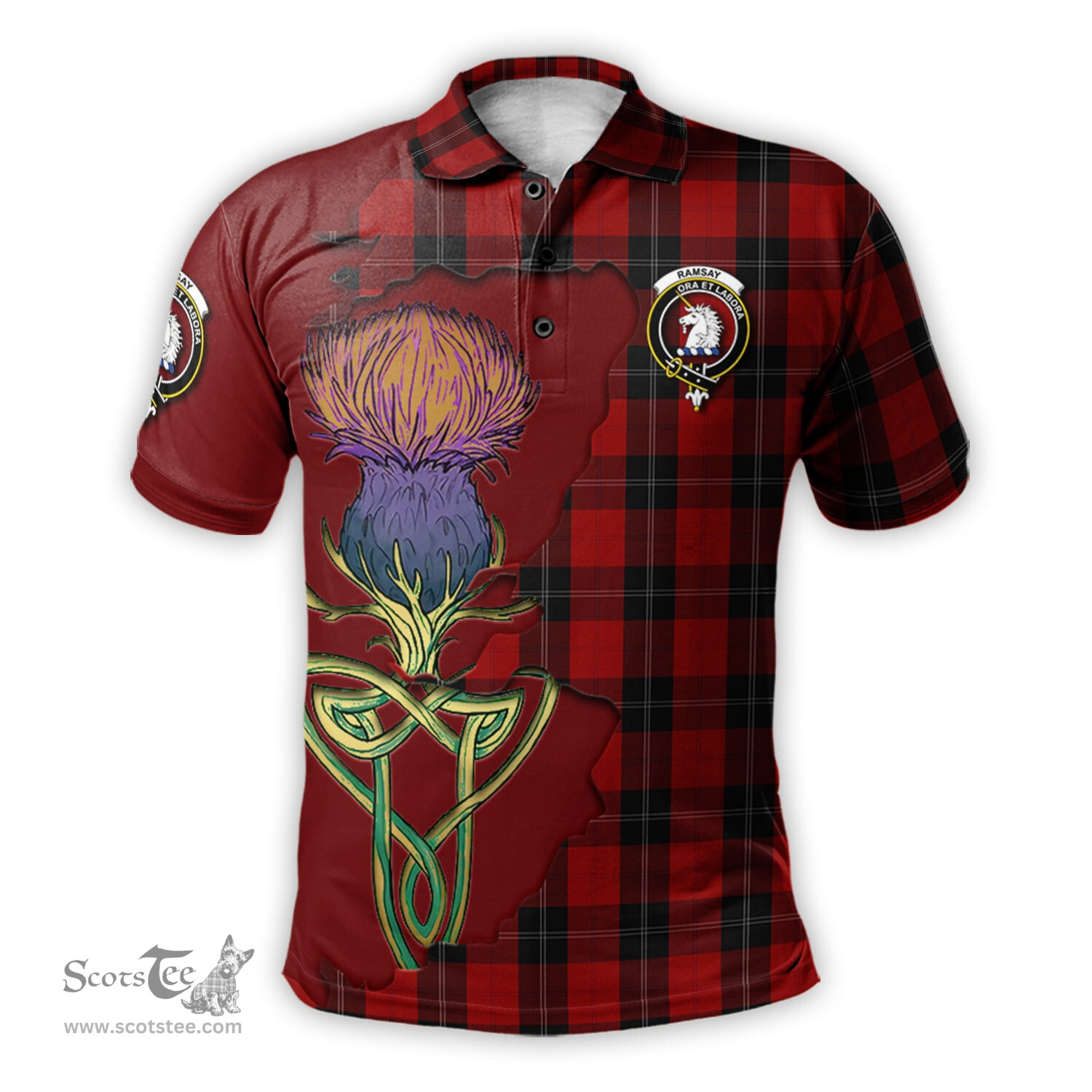 Scottish Ramsay Clan Tartan with Thistle and Scotland Map Tartan Plaid Polo Shirt Scottish Plaid Tartan Plaid - ScotsTee - scotstee.com