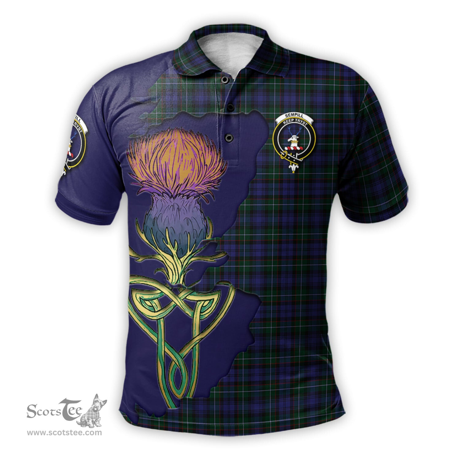 Scottish Sempill Clan Tartan with Thistle and Scotland Map Tartan Plaid Polo Shirt Scottish Plaid Tartan Plaid - ScotsTee - scotstee.com