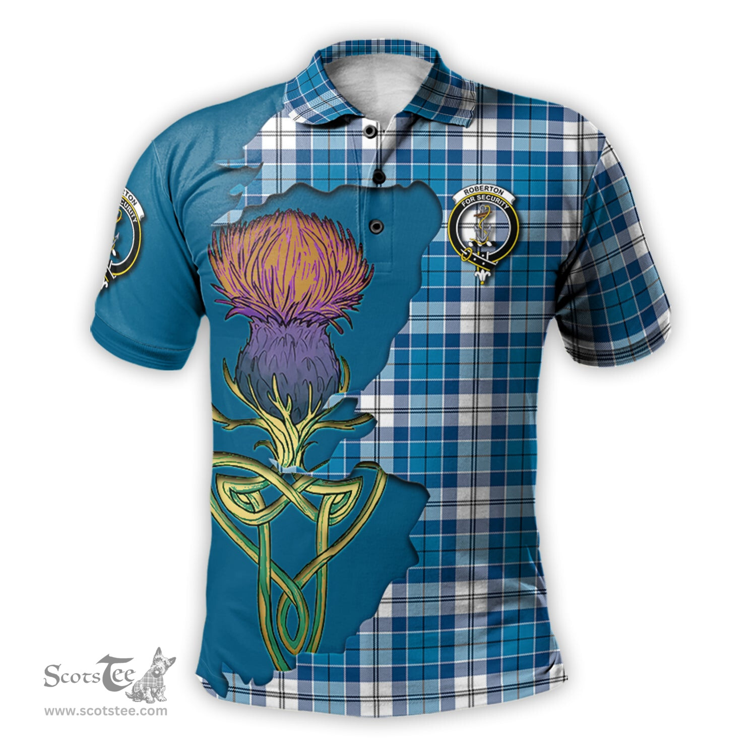 Scottish Roberton Clan Tartan with Thistle and Scotland Map Tartan Plaid Polo Shirt Scottish Plaid Tartan Plaid - ScotsTee - scotstee.com