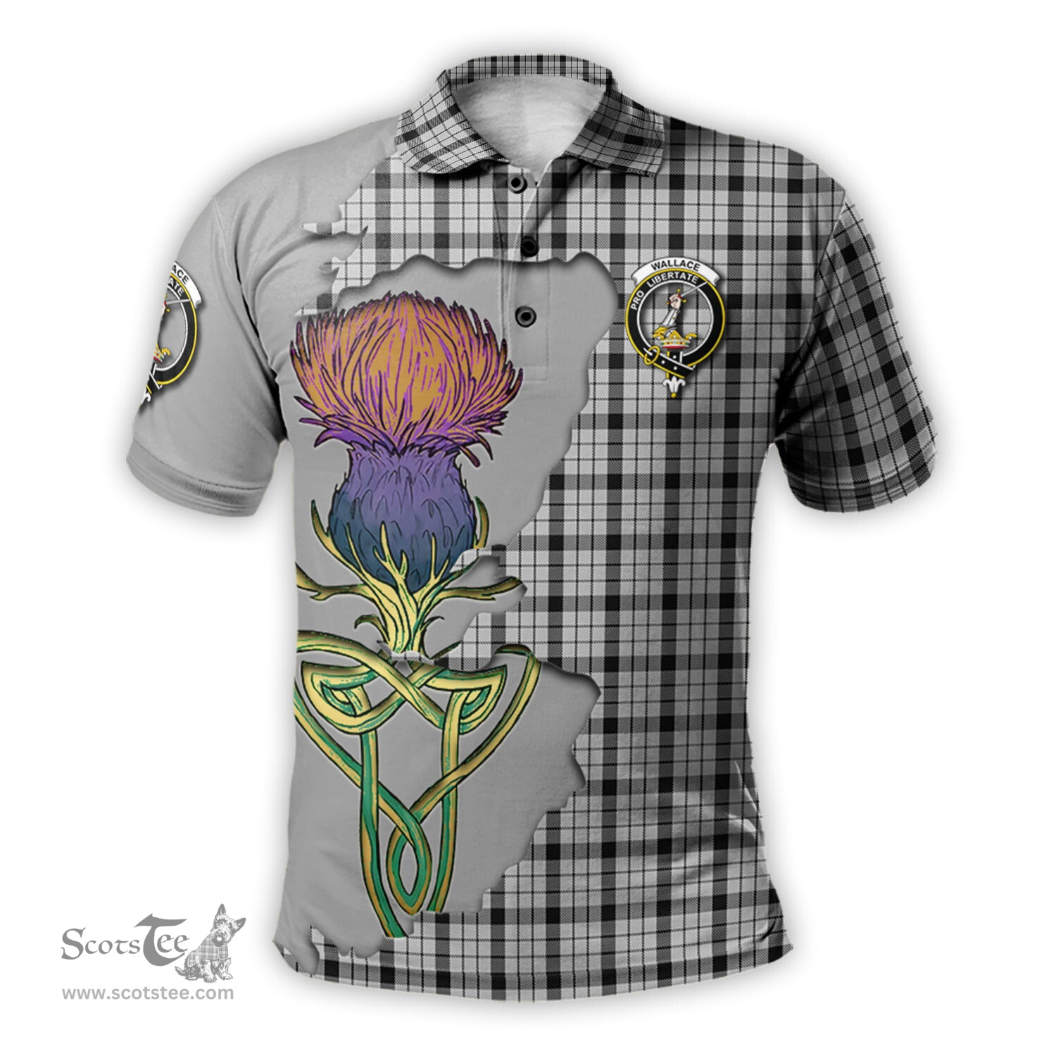 Scottish Wallace Dress Clan Tartan with Thistle and Scotland Map Tartan Plaid Polo Shirt Scottish Plaid Tartan Plaid - ScotsTee - scotstee.com