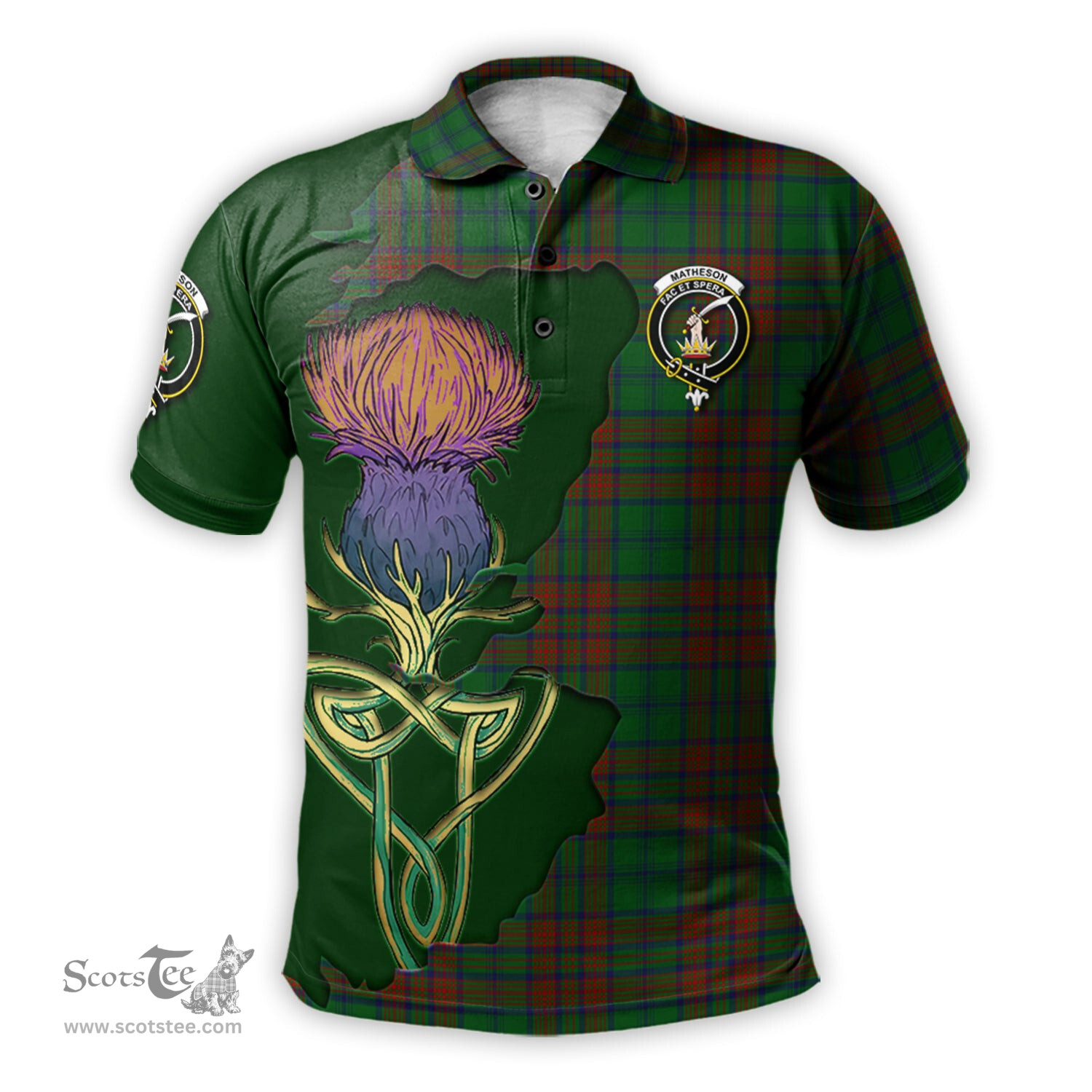 Scottish Matheson Hunting Highland Clan Tartan with Thistle and Scotland Map Tartan Plaid Polo Shirt Scottish Plaid Tartan Plaid - ScotsTee - scotstee.com