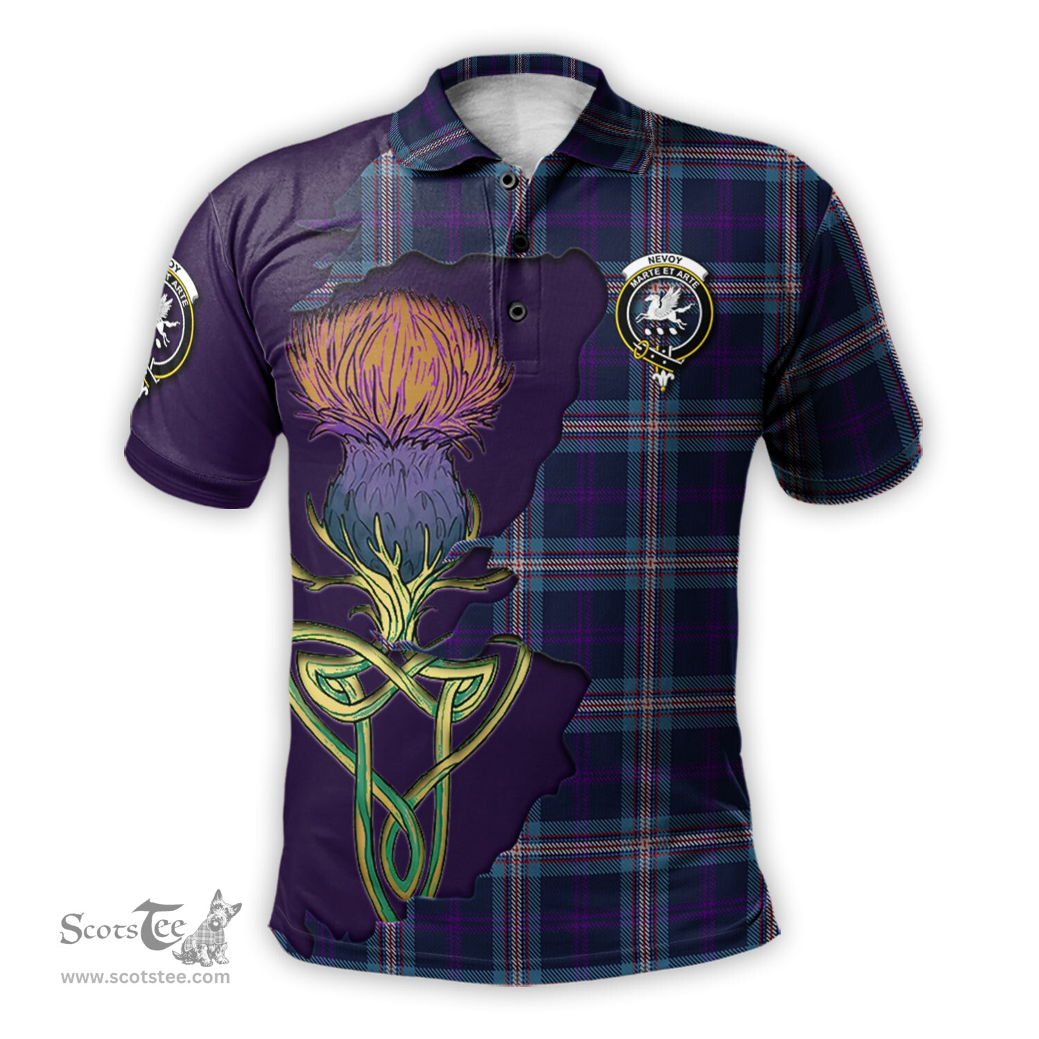 Scottish Nevoy Clan Tartan with Thistle and Scotland Map Tartan Plaid Polo Shirt Scottish Plaid Tartan Plaid - ScotsTee - scotstee.com