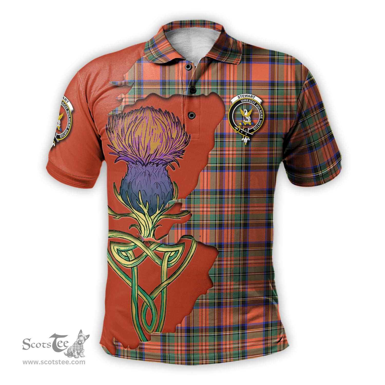 Scottish Stewart Royal Ancient Clan Tartan with Thistle and Scotland Map Tartan Plaid Polo Shirt Scottish Plaid Tartan Plaid - ScotsTee - scotstee.com