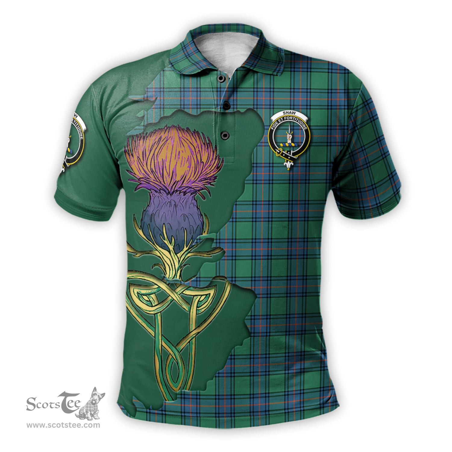 Scottish Shaw Ancient Clan Tartan with Thistle and Scotland Map Tartan Plaid Polo Shirt Scottish Plaid Tartan Plaid - ScotsTee - scotstee.com