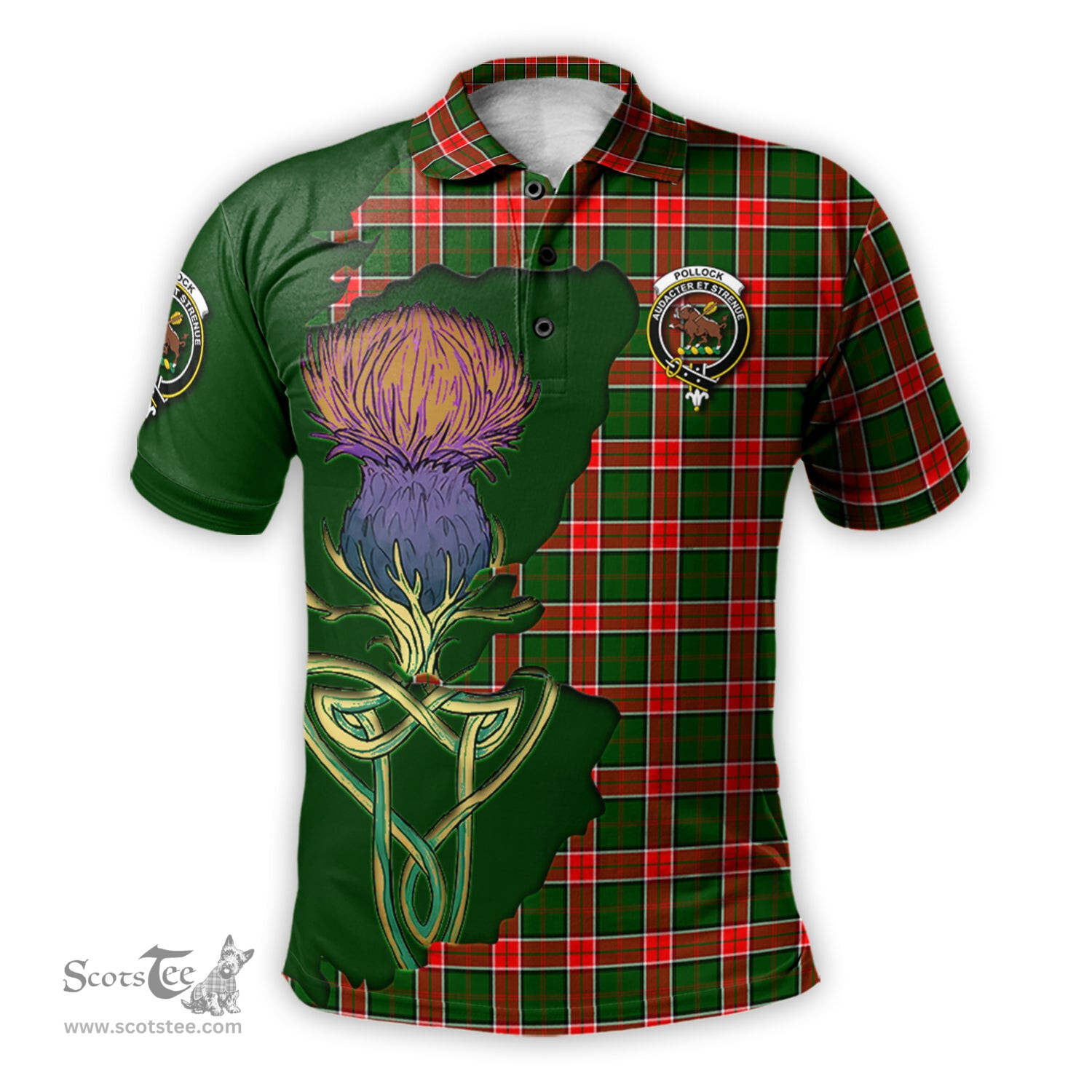 Scottish Pollock Modern Clan Tartan with Thistle and Scotland Map Tartan Plaid Polo Shirt Scottish Plaid Tartan Plaid - ScotsTee - scotstee.com
