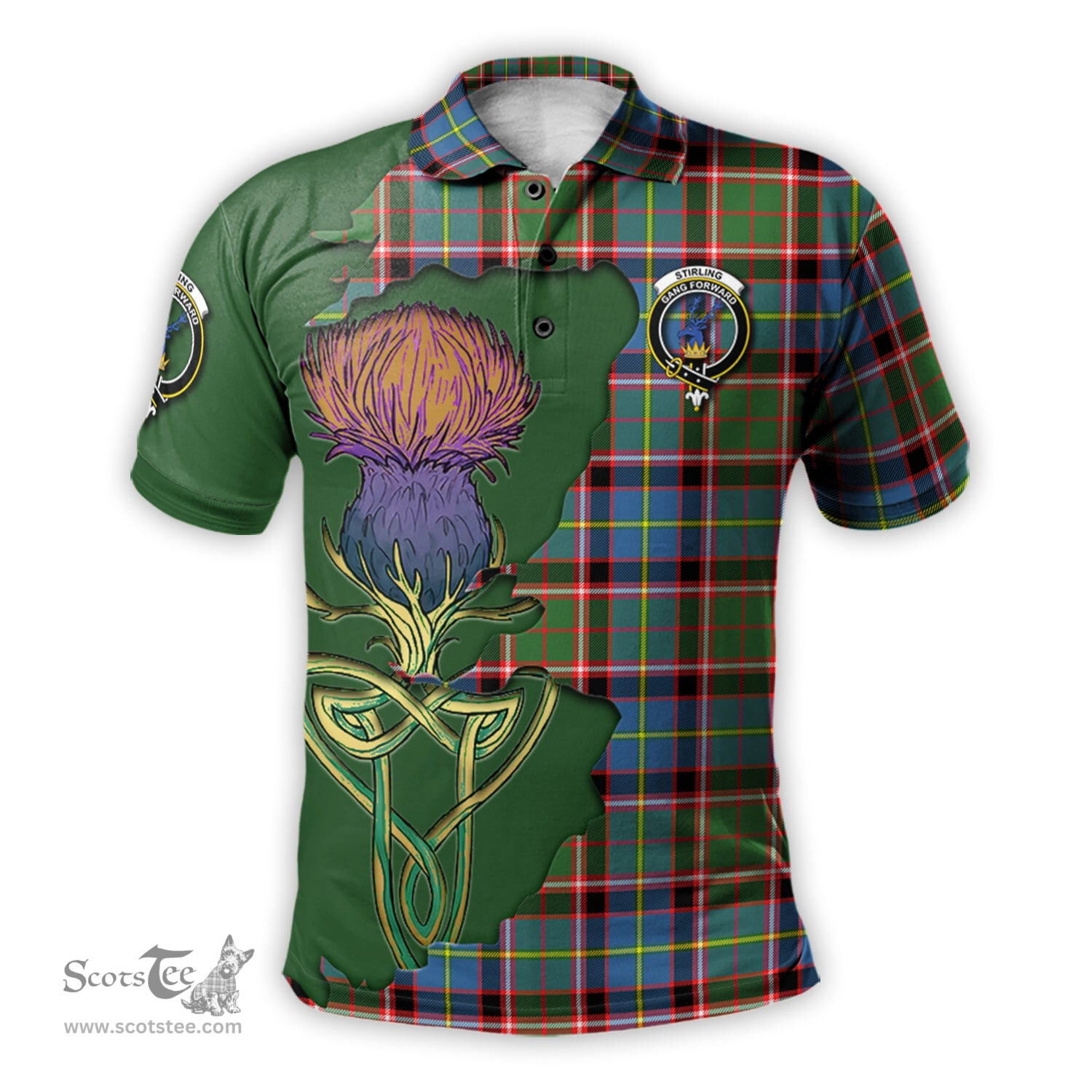 Scottish Stirling Bannockburn Clan Tartan with Thistle and Scotland Map Tartan Plaid Polo Shirt Scottish Plaid Tartan Plaid - ScotsTee - scotstee.com