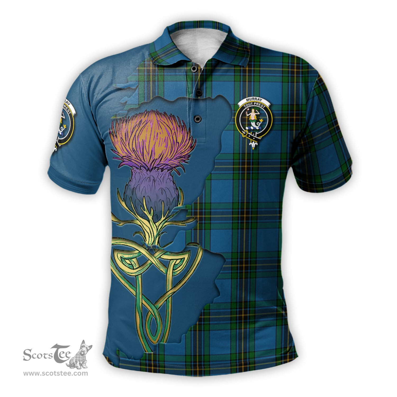 Scottish Murray of Elibank Clan Tartan with Thistle and Scotland Map Tartan Plaid Polo Shirt Scottish Plaid Tartan Plaid - ScotsTee - scotstee.com