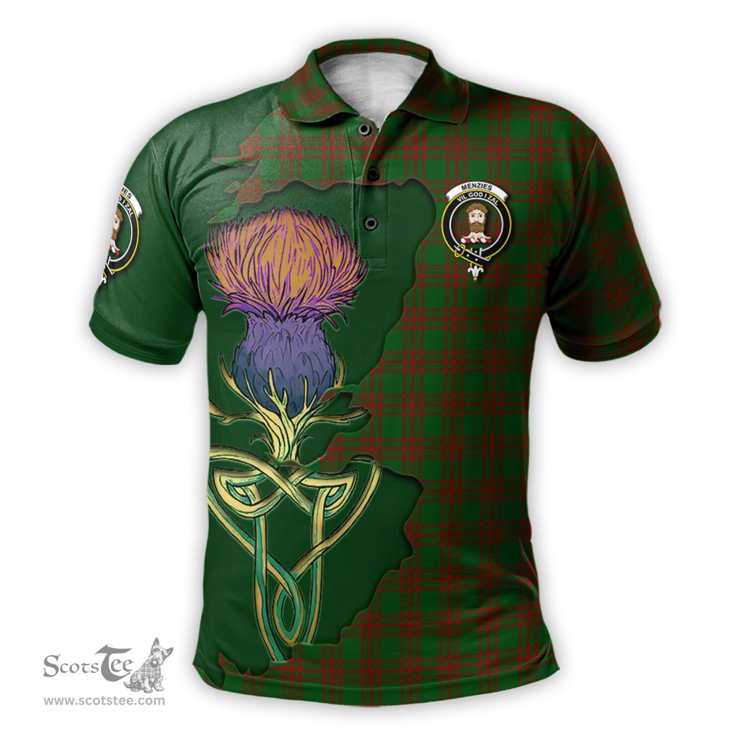 Scottish Menzies Clan Tartan with Thistle and Scotland Map Tartan Plaid Polo Shirt Scottish Plaid Tartan Plaid - ScotsTee - scotstee.com
