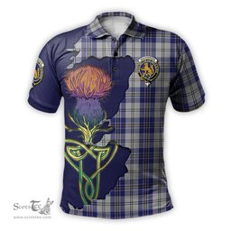Scottish MacPherson Dress Blue Clan Tartan with Thistle and Scotland Map Tartan Plaid Polo Shirt Scottish Plaid Tartan Plaid - ScotsTee - scotstee.com