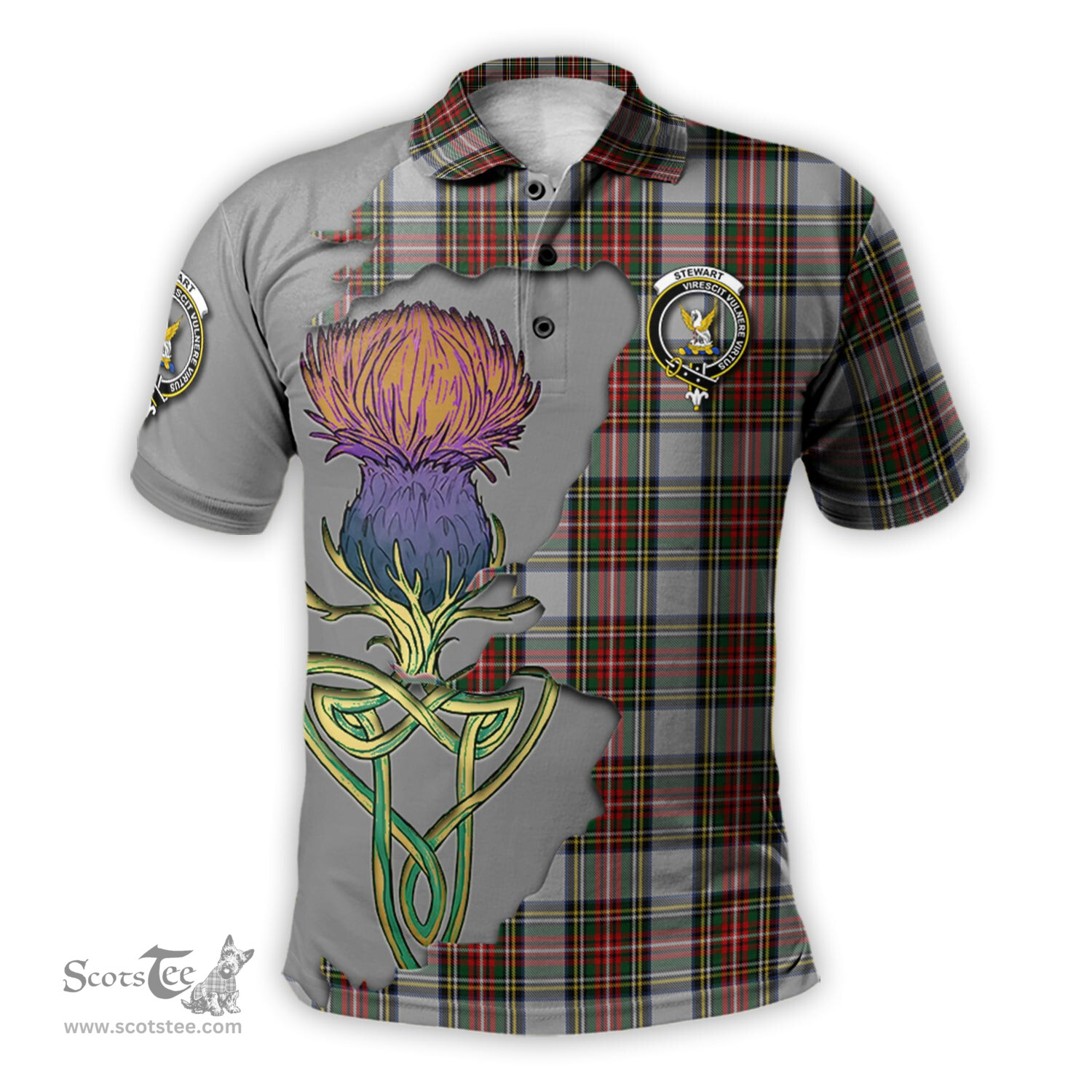 Scottish Stewart Dress Clan Tartan with Thistle and Scotland Map Tartan Plaid Polo Shirt Scottish Plaid Tartan Plaid - ScotsTee - scotstee.com
