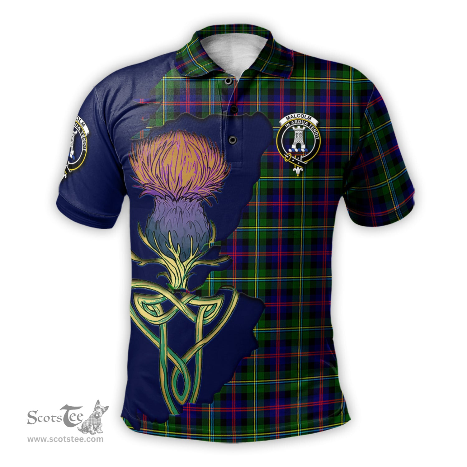 Scottish Malcolm Clan Tartan with Thistle and Scotland Map Tartan Plaid Polo Shirt Scottish Plaid Tartan Plaid - ScotsTee - scotstee.com