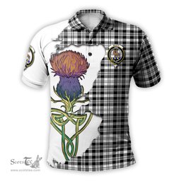 Scottish Scott Black White Clan Tartan with Thistle and Scotland Map Tartan Plaid Polo Shirt Scottish Plaid Tartan Plaid - ScotsTee - scotstee.com