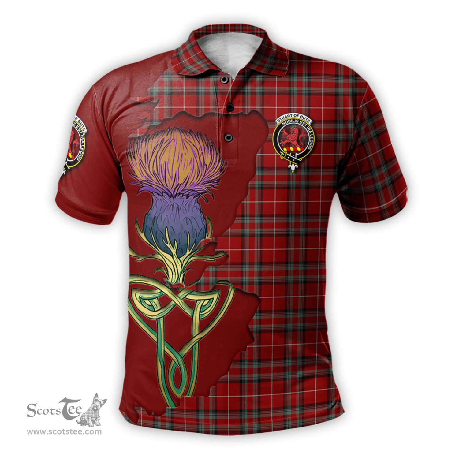 Scottish Stuart of Bute Clan Tartan with Thistle and Scotland Map Tartan Plaid Polo Shirt Scottish Plaid Tartan Plaid - ScotsTee - scotstee.com