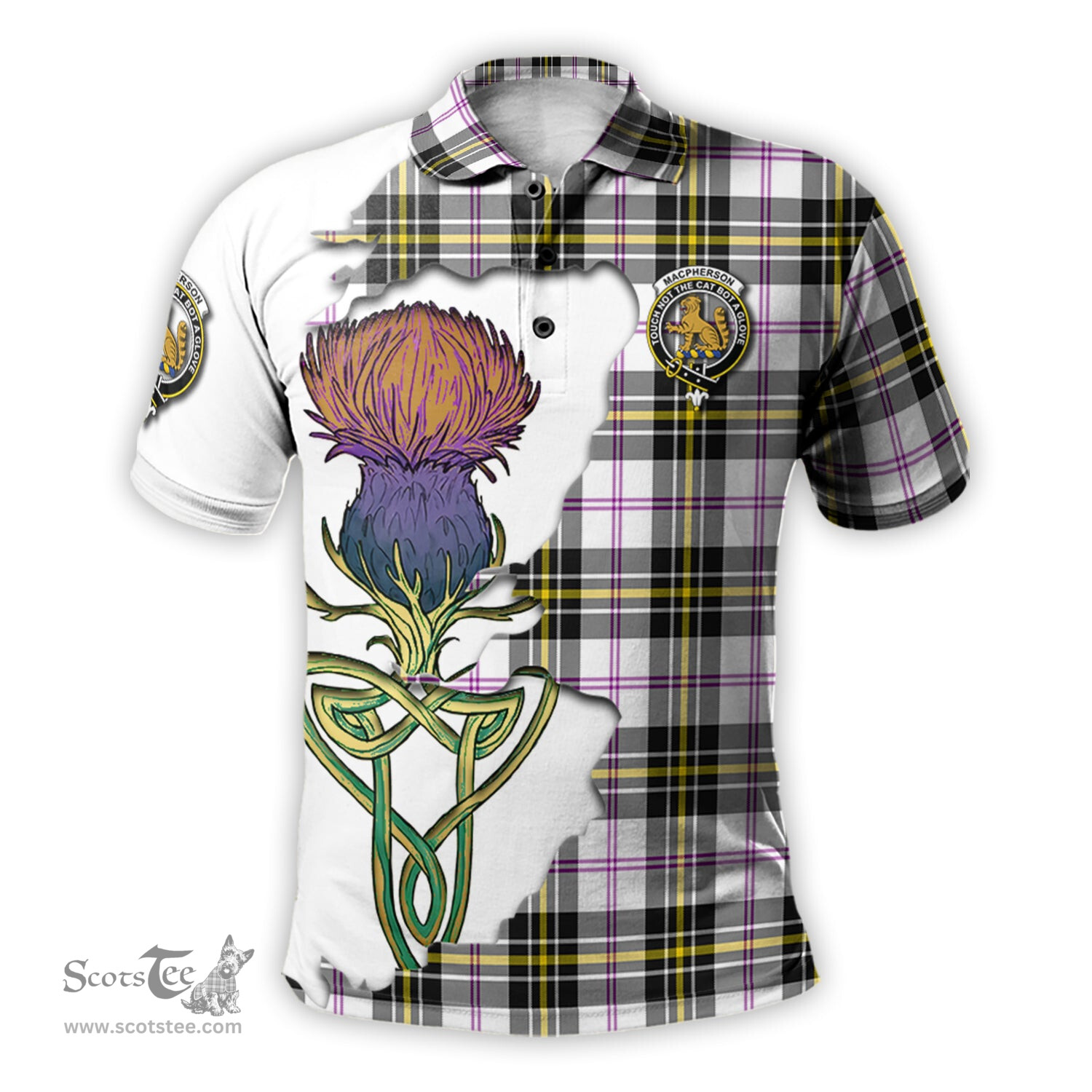 Scottish MacPherson Dress Modern Clan Tartan with Thistle and Scotland Map Tartan Plaid Polo Shirt Scottish Plaid Tartan Plaid - ScotsTee - scotstee.com