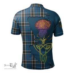 Scottish Thomson Dress Blue Clan Tartan with Thistle and Scotland Map Tartan Plaid Polo Shirt Scottish Plaid Tartan Plaid - ScotsTee - scotstee.com