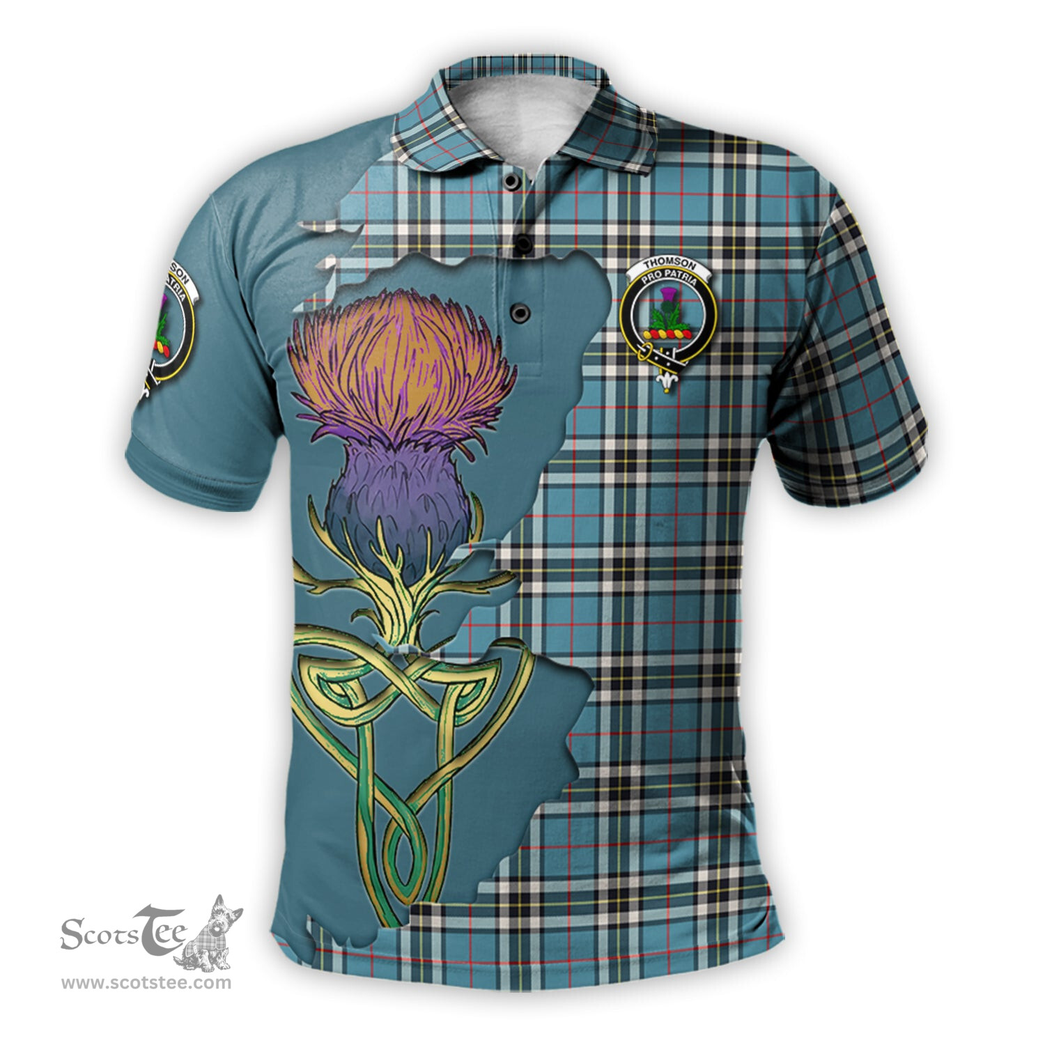 Scottish Thomson Clan Tartan with Thistle and Scotland Map Tartan Plaid Polo Shirt Scottish Plaid Tartan Plaid - ScotsTee - scotstee.com