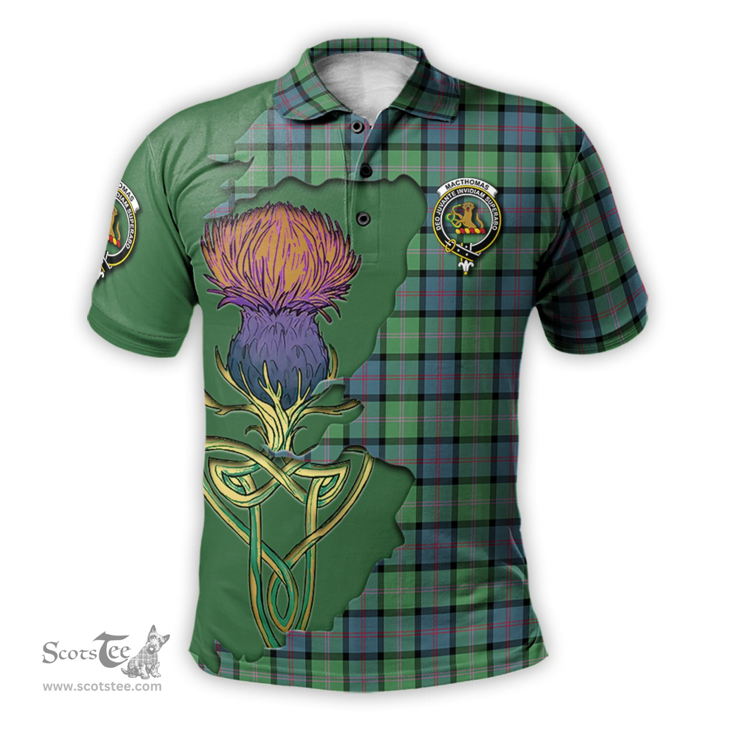Scottish MacThomas Ancient Clan Tartan with Thistle and Scotland Map Tartan Plaid Polo Shirt Scottish Plaid Tartan Plaid - ScotsTee - scotstee.com