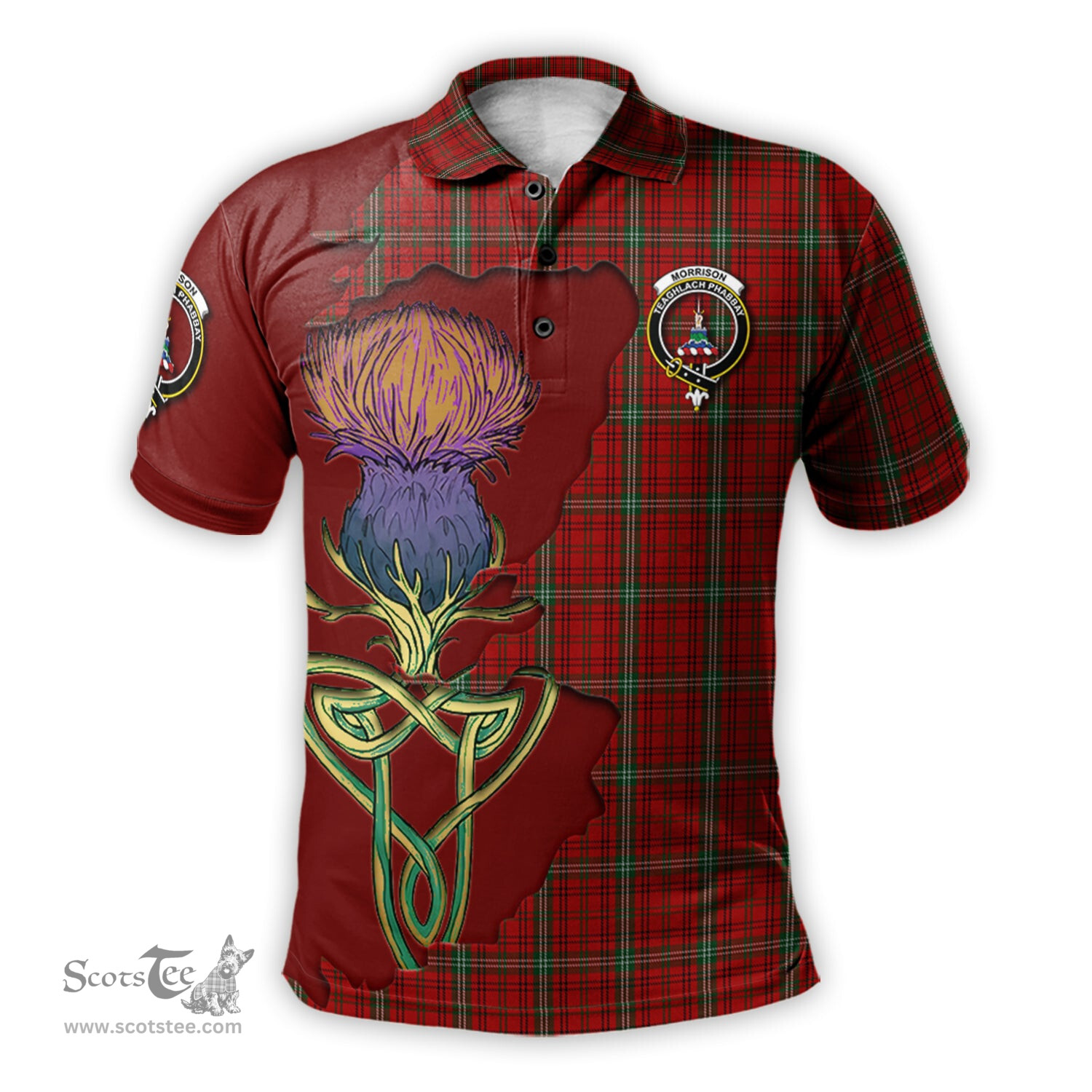 Scottish Morrison Ancient Clan Tartan with Thistle and Scotland Map Tartan Plaid Polo Shirt Scottish Plaid Tartan Plaid - ScotsTee - scotstee.com