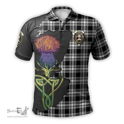 Scottish Menzies Black and White Clan Tartan with Thistle and Scotland Map Tartan Plaid Polo Shirt Scottish Plaid Tartan Plaid - ScotsTee - scotstee.com