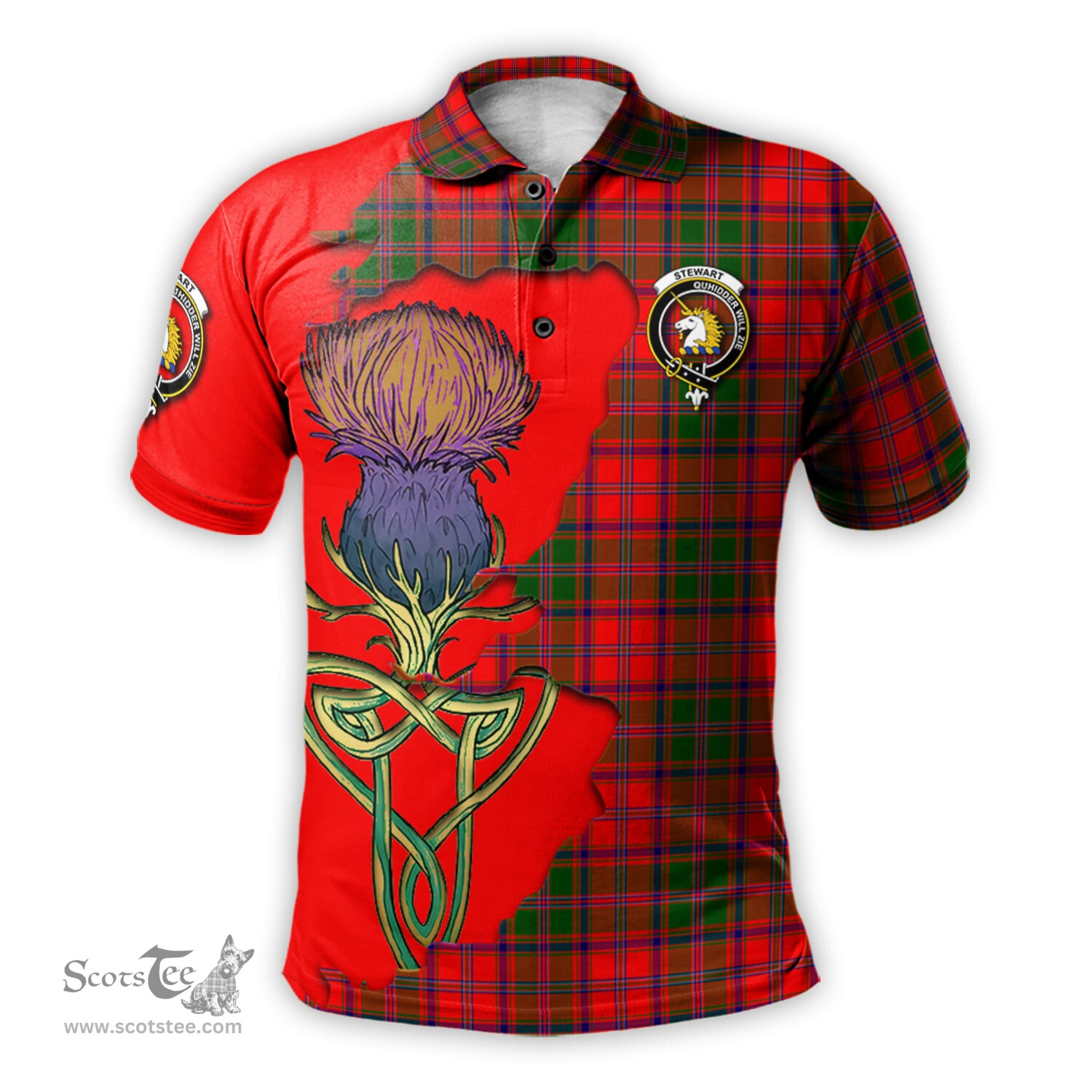 Scottish Stewart of Appin Modern Clan Tartan with Thistle and Scotland Map Tartan Plaid Polo Shirt Scottish Plaid Tartan Plaid - ScotsTee - scotstee.com