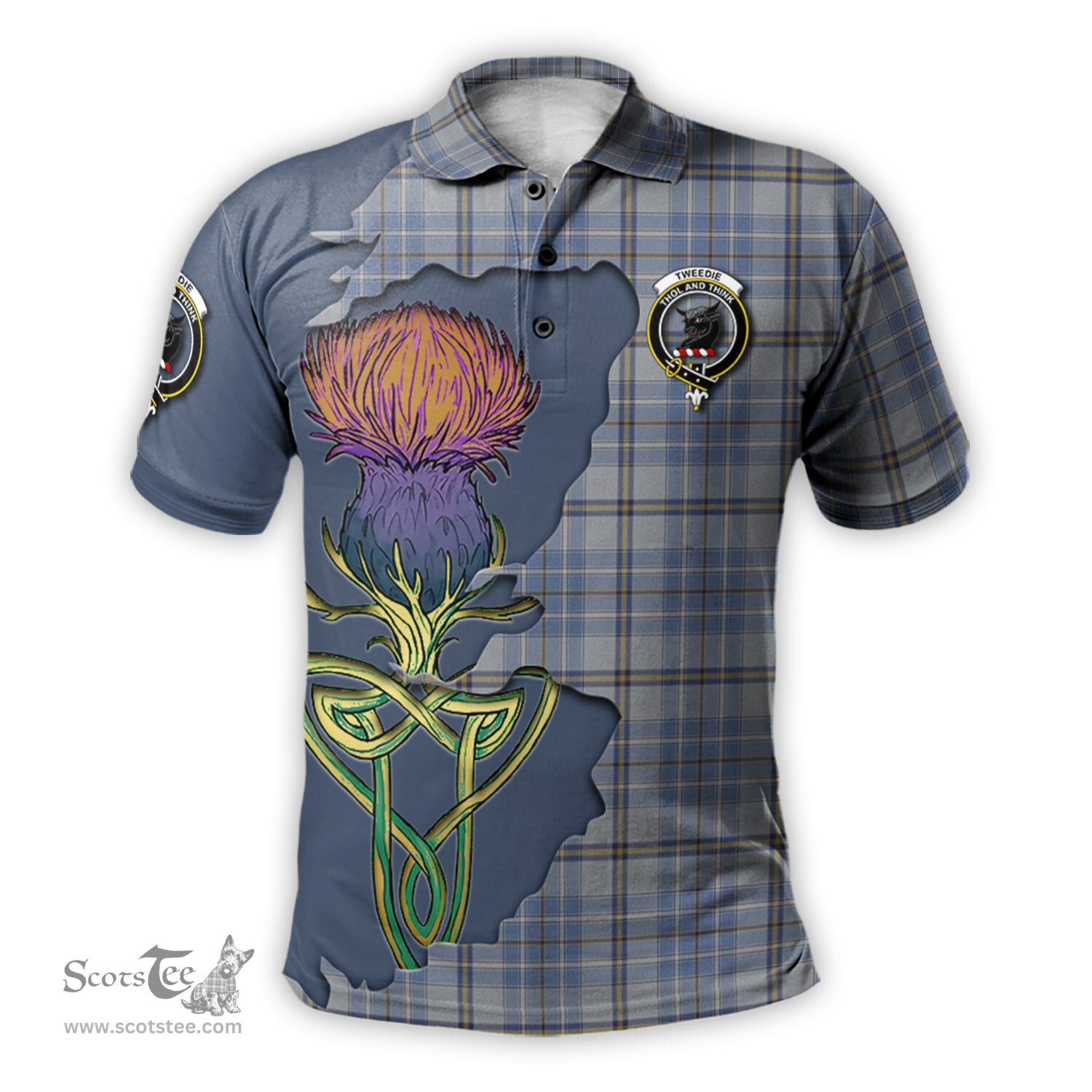 Scottish Tweedie Clan Tartan with Thistle and Scotland Map Tartan Plaid Polo Shirt Scottish Plaid Tartan Plaid - ScotsTee - scotstee.com