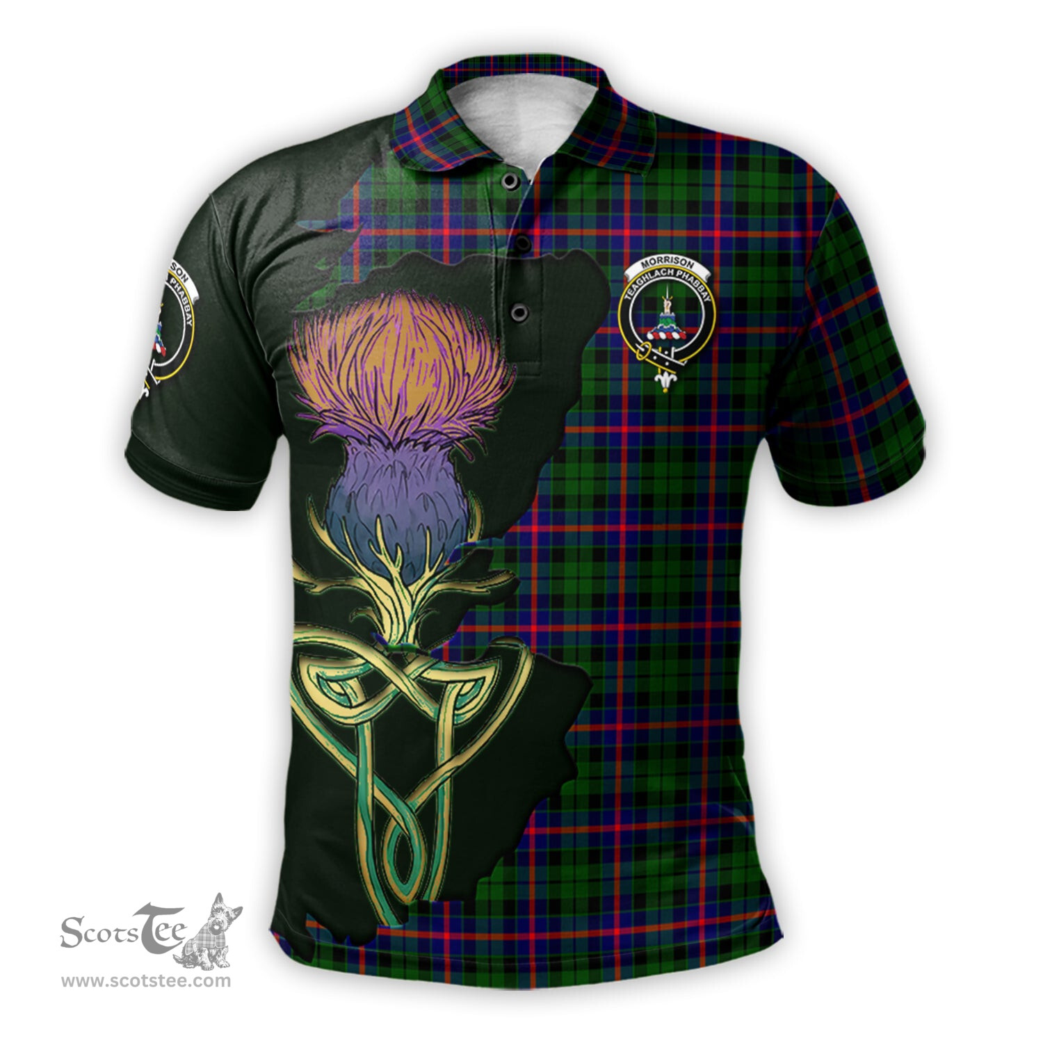 Scottish Morrison Modern Clan Tartan with Thistle and Scotland Map Tartan Plaid Polo Shirt Scottish Plaid Tartan Plaid - ScotsTee - scotstee.com