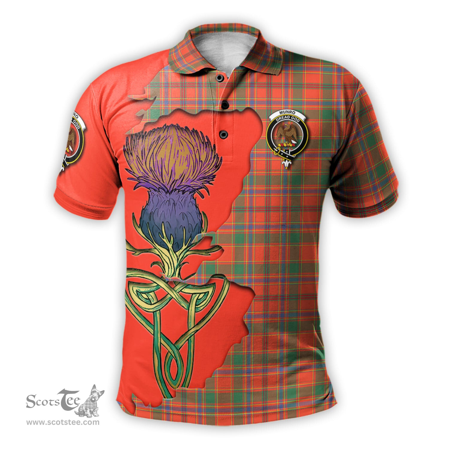 Scottish Munro Ancient Clan Tartan with Thistle and Scotland Map Tartan Plaid Polo Shirt Scottish Plaid Tartan Plaid - ScotsTee - scotstee.com