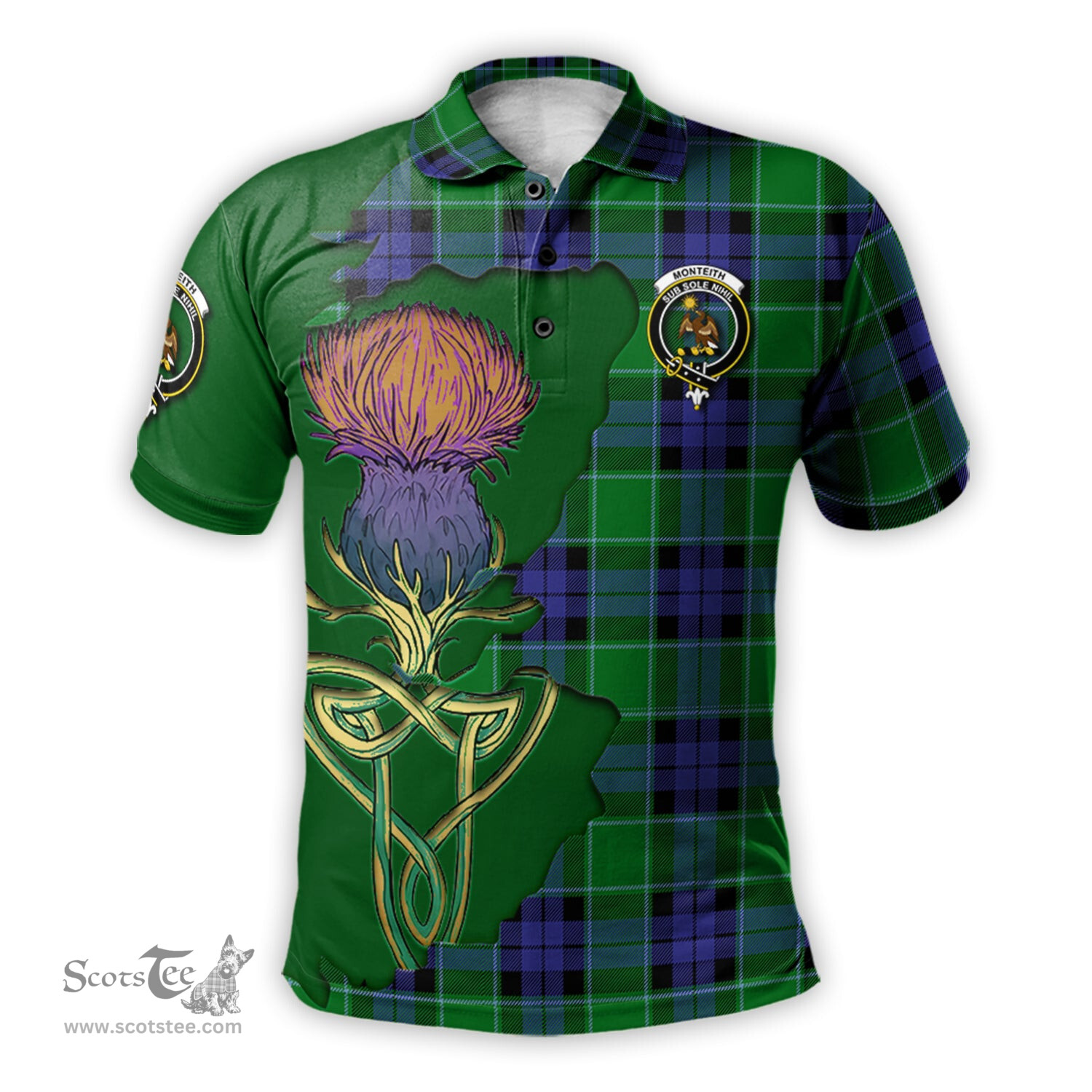 Scottish Monteith Clan Tartan with Thistle and Scotland Map Tartan Plaid Polo Shirt Scottish Plaid Tartan Plaid - ScotsTee - scotstee.com