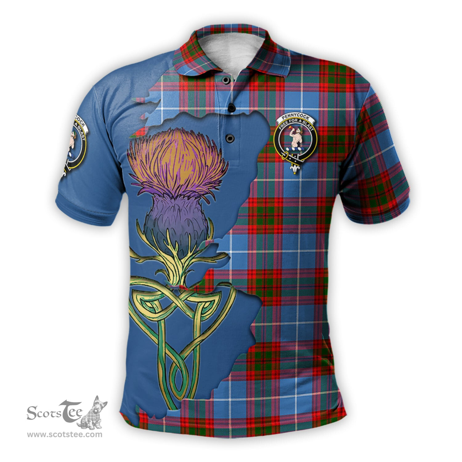 Scottish Pennycook Clan Tartan with Thistle and Scotland Map Tartan Plaid Polo Shirt Scottish Plaid Tartan Plaid - ScotsTee - scotstee.com