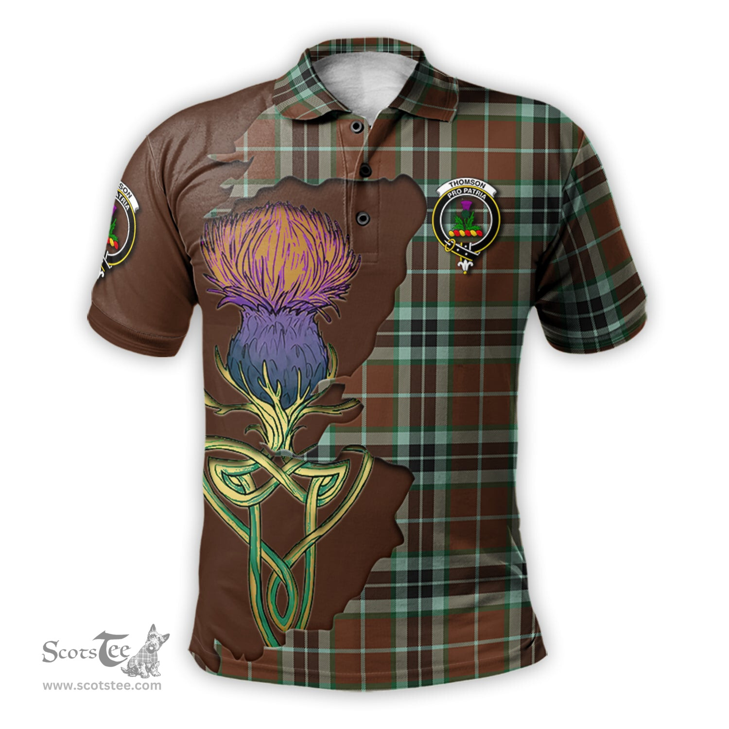 Scottish Thomson Hunting Modern Clan Tartan with Thistle and Scotland Map Tartan Plaid Polo Shirt Scottish Plaid Tartan Plaid - ScotsTee - scotstee.com