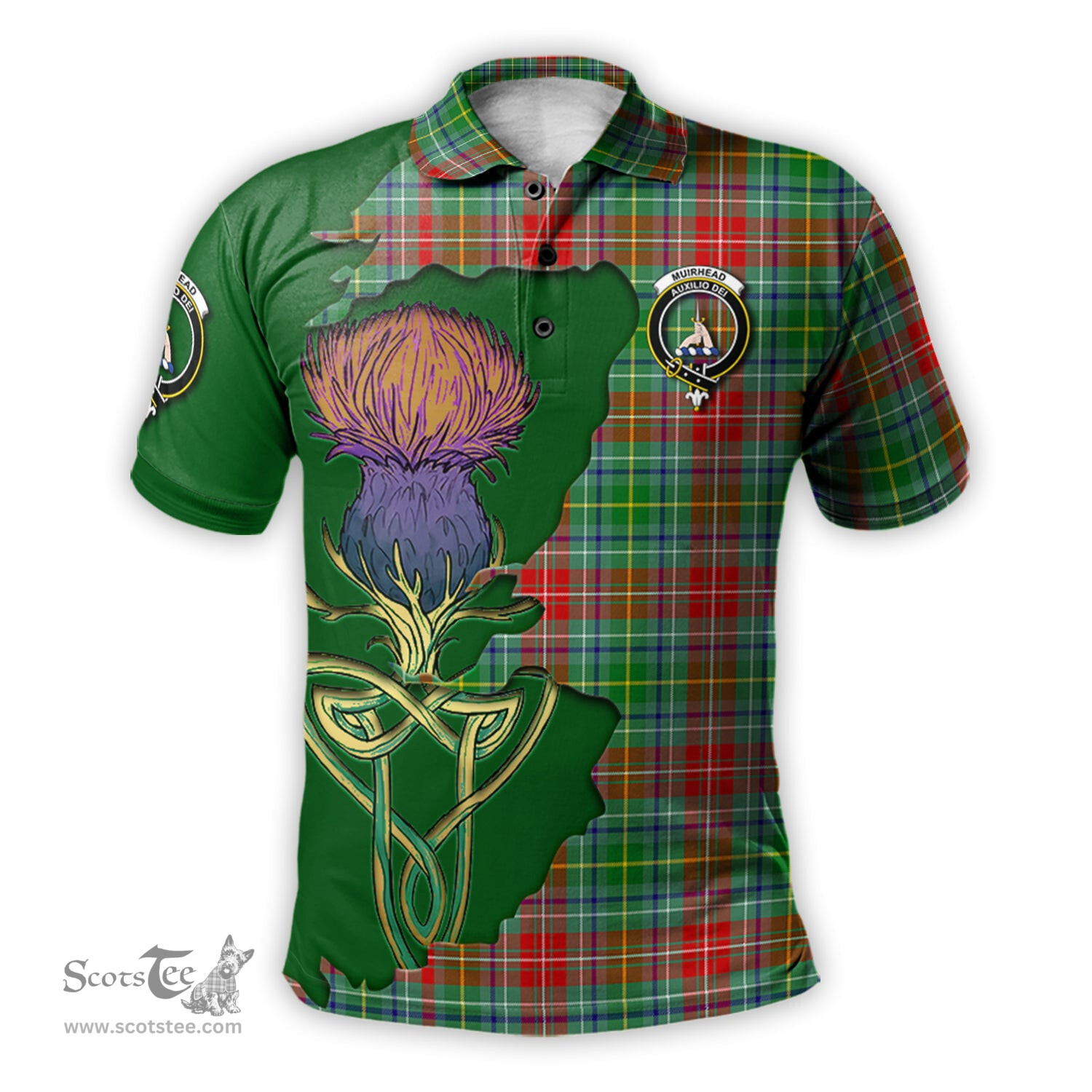 Scottish Muirhead Clan Tartan with Thistle and Scotland Map Tartan Plaid Polo Shirt Scottish Plaid Tartan Plaid - ScotsTee - scotstee.com