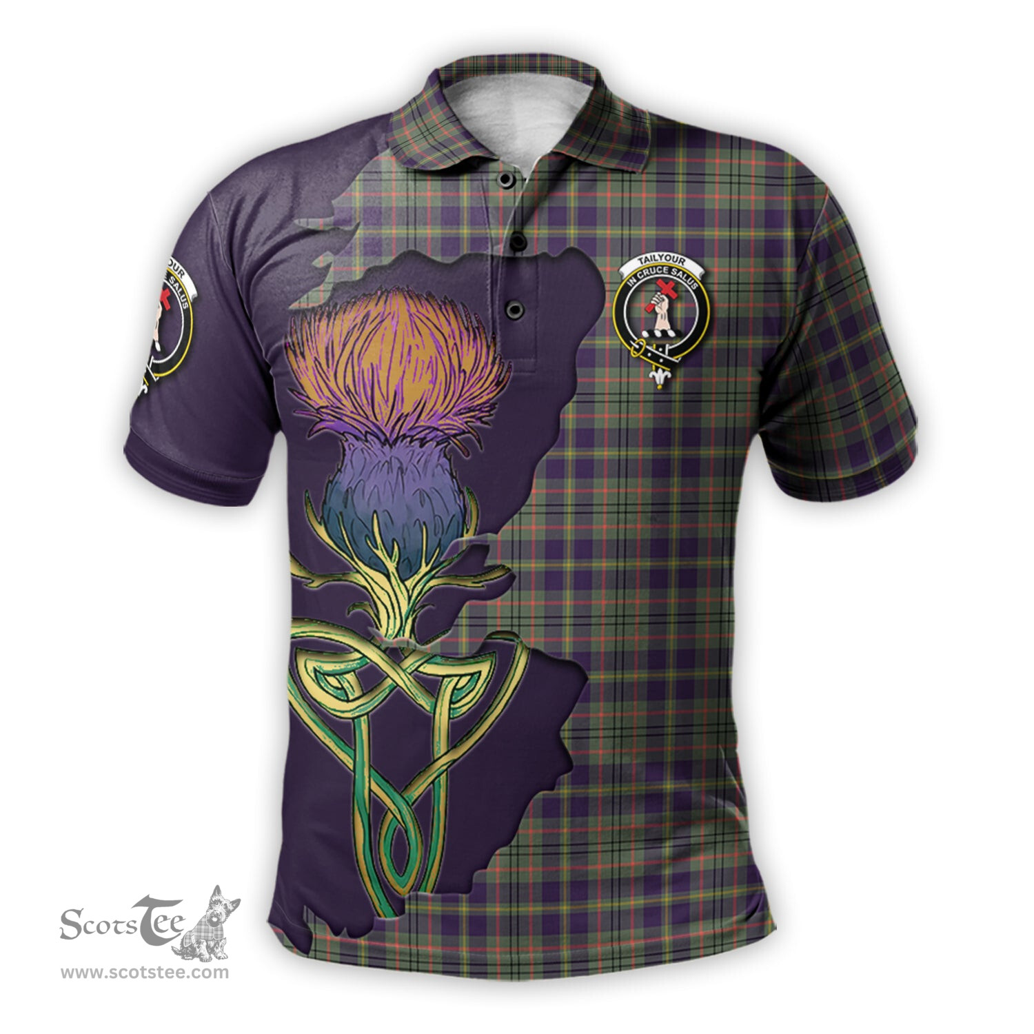 Scottish Taylor Weathered Clan Tartan with Thistle and Scotland Map Tartan Plaid Polo Shirt Scottish Plaid Tartan Plaid - ScotsTee - scotstee.com
