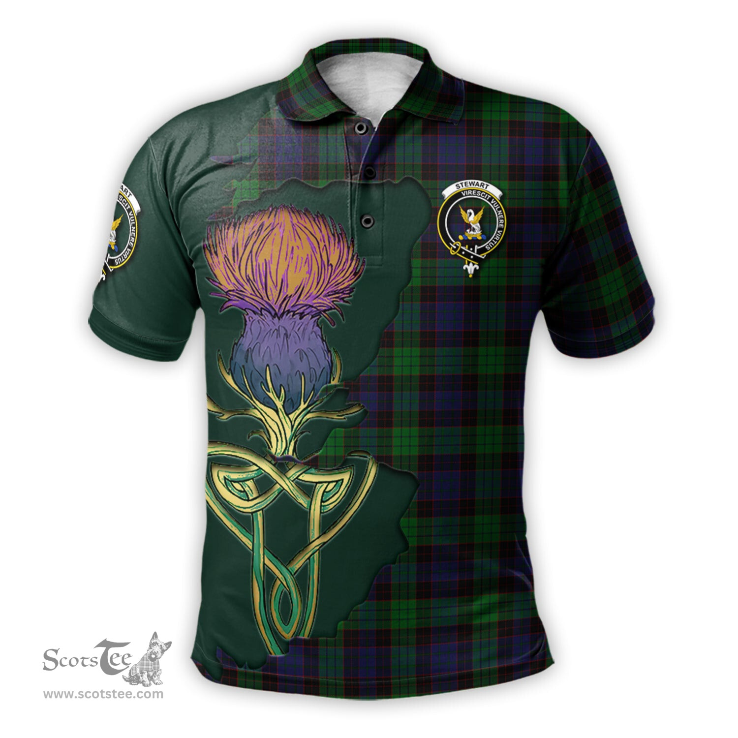 Scottish Stewart Old Clan Tartan with Thistle and Scotland Map Tartan Plaid Polo Shirt Scottish Plaid Tartan Plaid - ScotsTee - scotstee.com