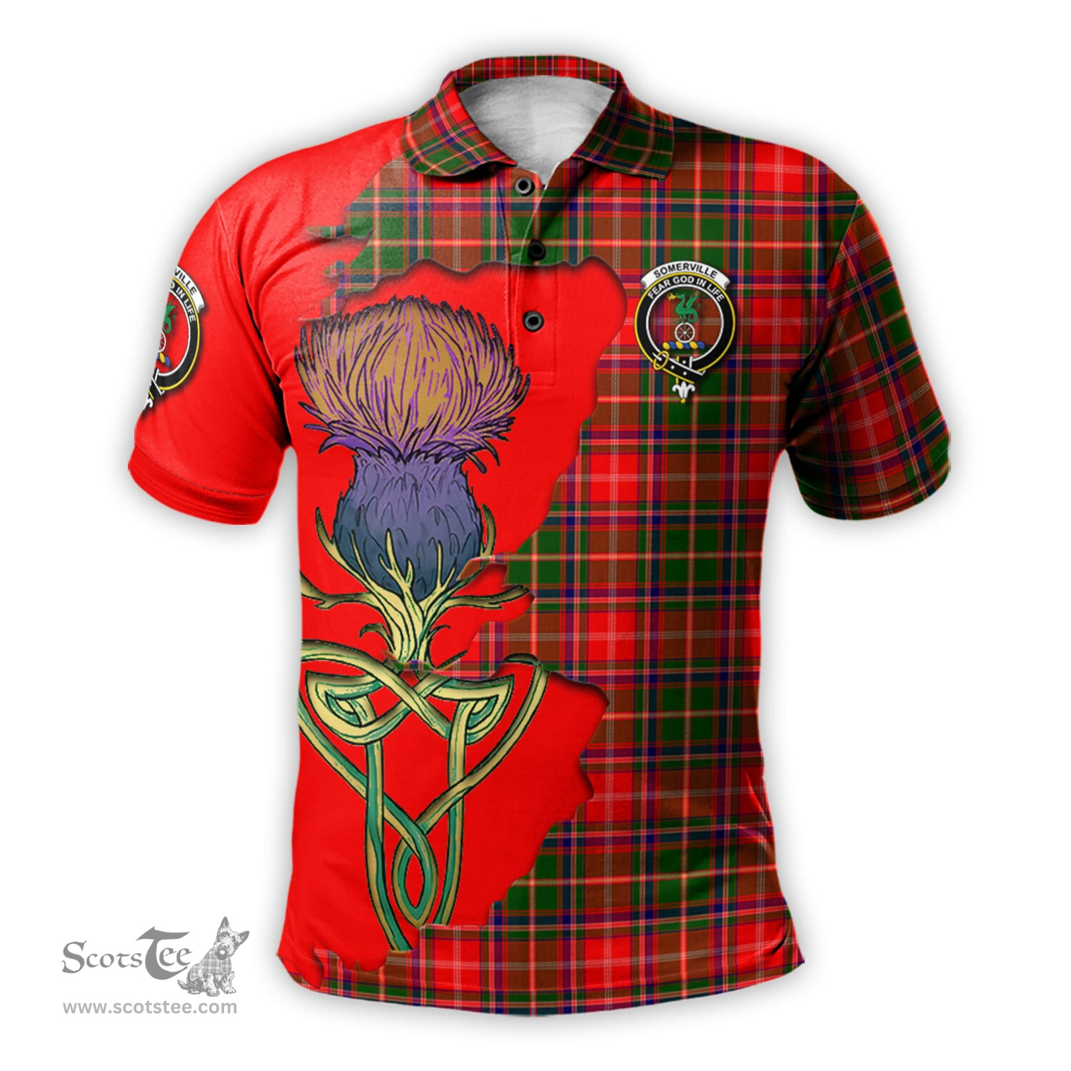 Scottish Somerville Modern Clan Tartan with Thistle and Scotland Map Tartan Plaid Polo Shirt Scottish Plaid Tartan Plaid - ScotsTee - scotstee.com