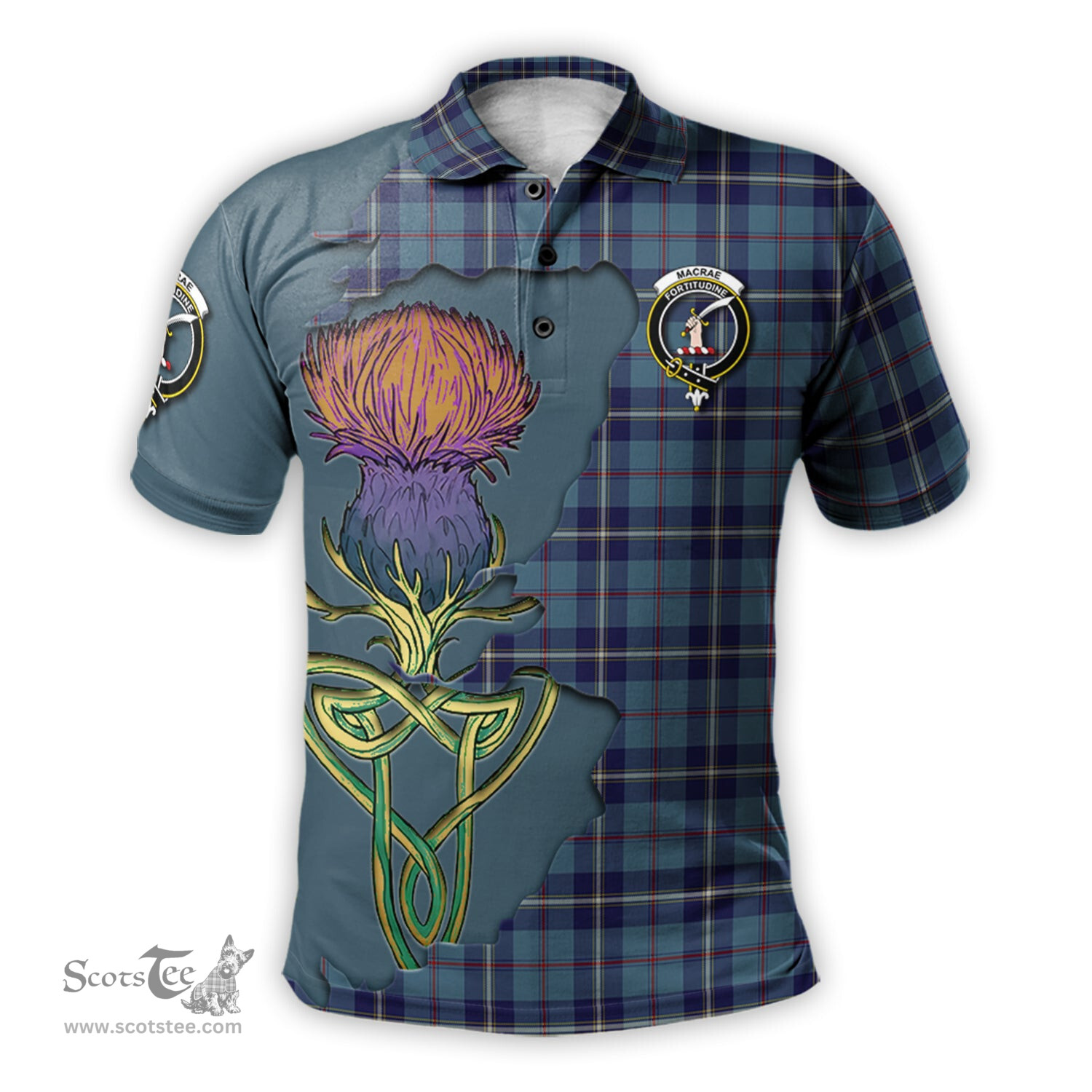 Scottish MacRaes of America Clan Tartan with Thistle and Scotland Map Tartan Plaid Polo Shirt Scottish Plaid Tartan Plaid - ScotsTee - scotstee.com
