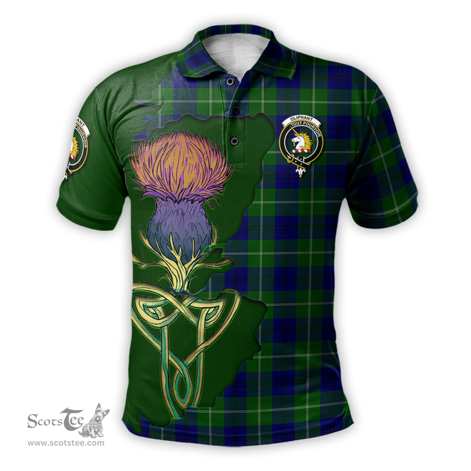Scottish Oliphant Modern Clan Tartan with Thistle and Scotland Map Tartan Plaid Polo Shirt Scottish Plaid Tartan Plaid - ScotsTee - scotstee.com