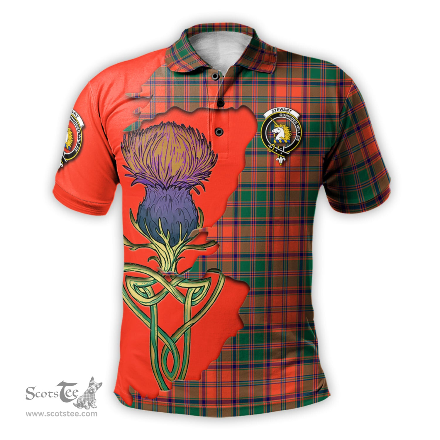 Scottish Stewart of Appin Ancient Clan Tartan with Thistle and Scotland Map Tartan Plaid Polo Shirt Scottish Plaid Tartan Plaid - ScotsTee - scotstee.com