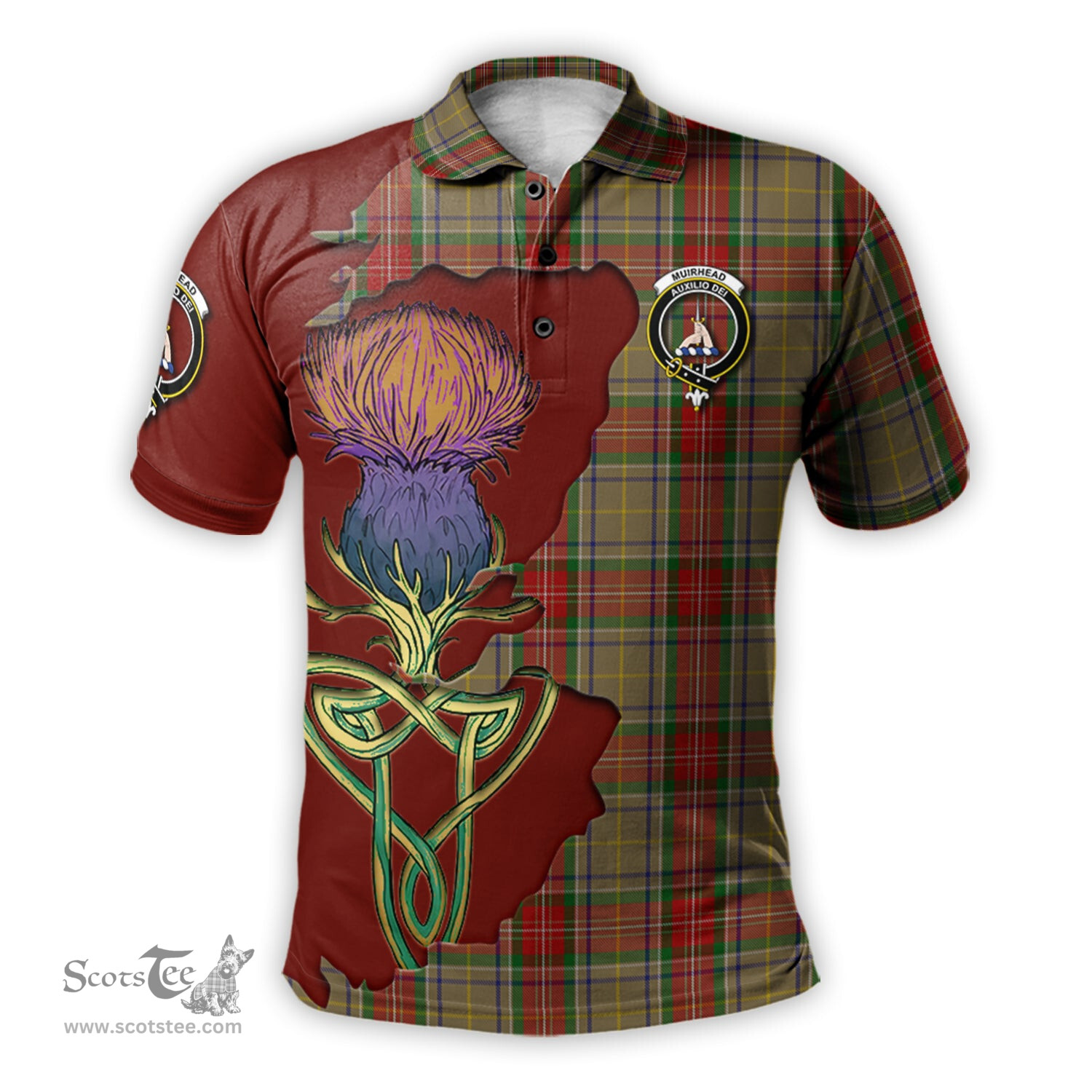 Scottish Muirhead Old Clan Tartan with Thistle and Scotland Map Tartan Plaid Polo Shirt Scottish Plaid Tartan Plaid - ScotsTee - scotstee.com