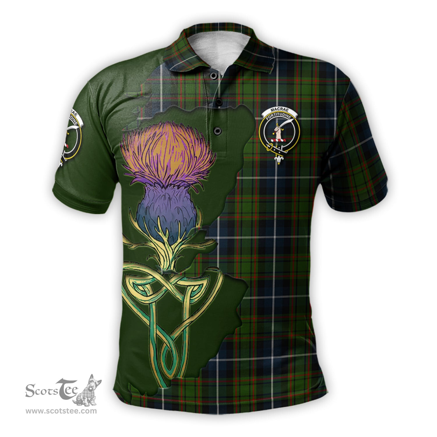 Scottish MacRae Hunting Clan Tartan with Thistle and Scotland Map Tartan Plaid Polo Shirt Scottish Plaid Tartan Plaid - ScotsTee - scotstee.com