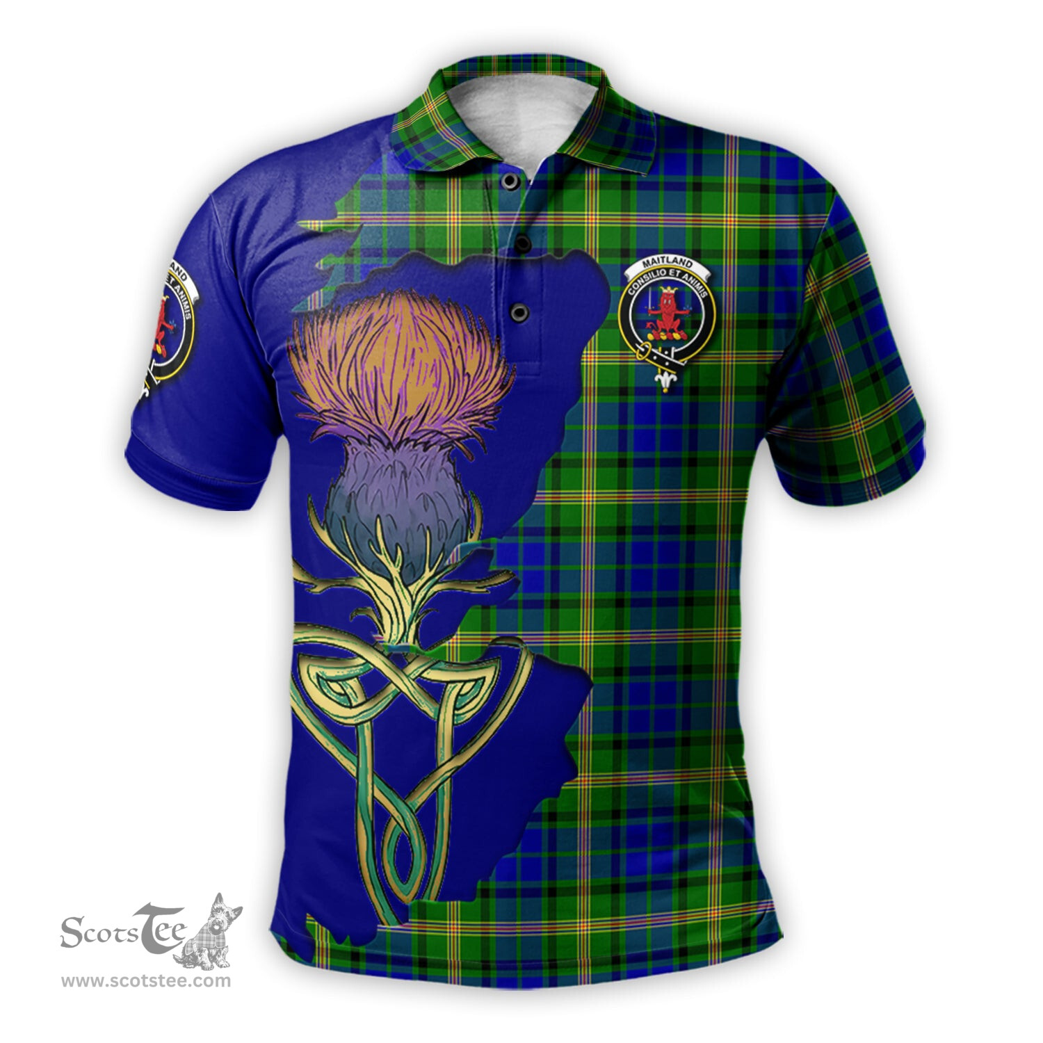 Scottish Maitland Clan Tartan with Thistle and Scotland Map Tartan Plaid Polo Shirt Scottish Plaid Tartan Plaid - ScotsTee - scotstee.com
